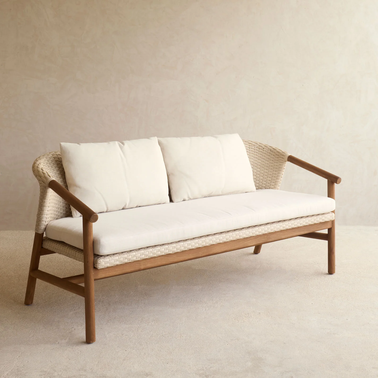 Aiko Outdoor Sofa | White Shell Frame with Sand Cushions - Image 6