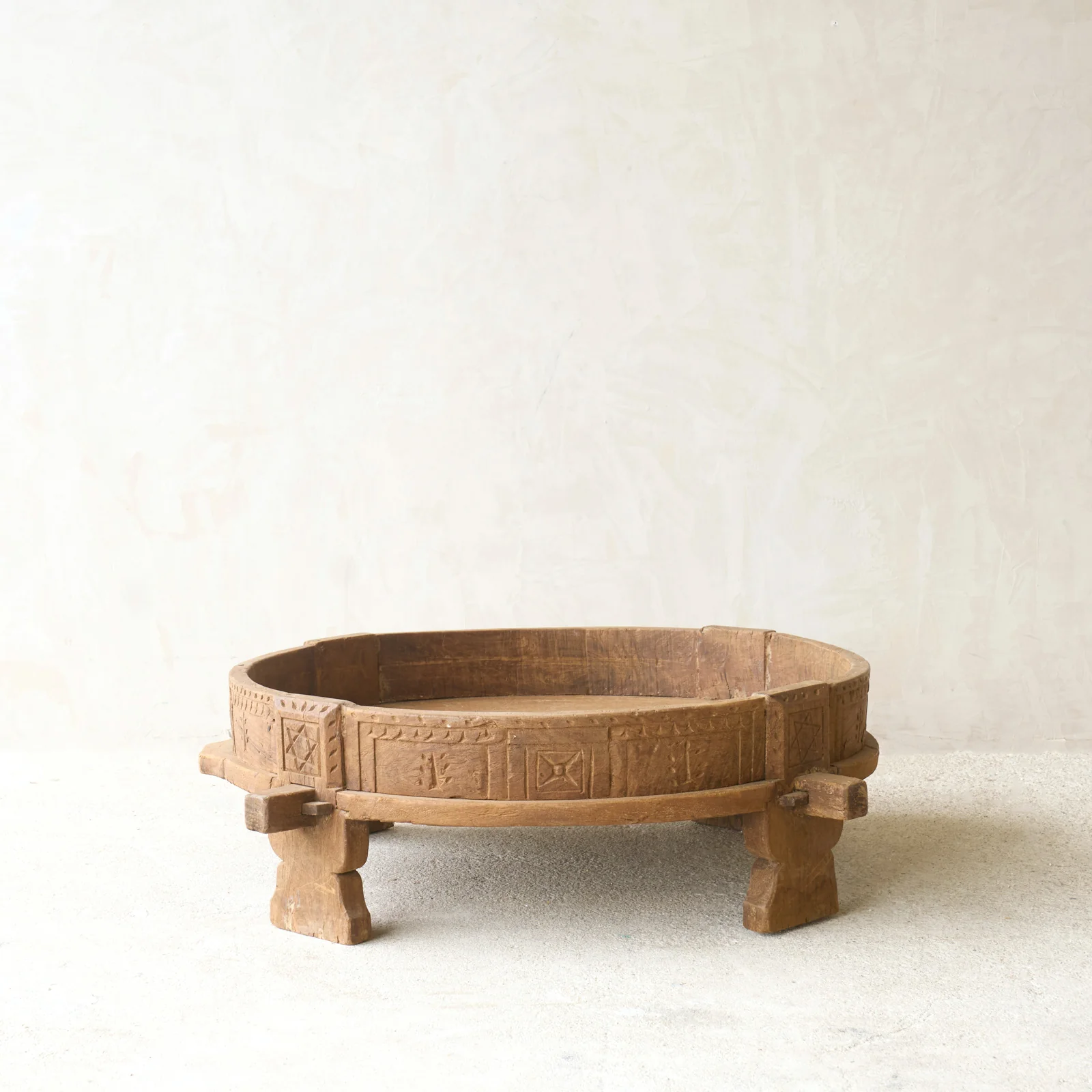 Antique Hand Carved Chakki Low Table | No. 3 - Image 3