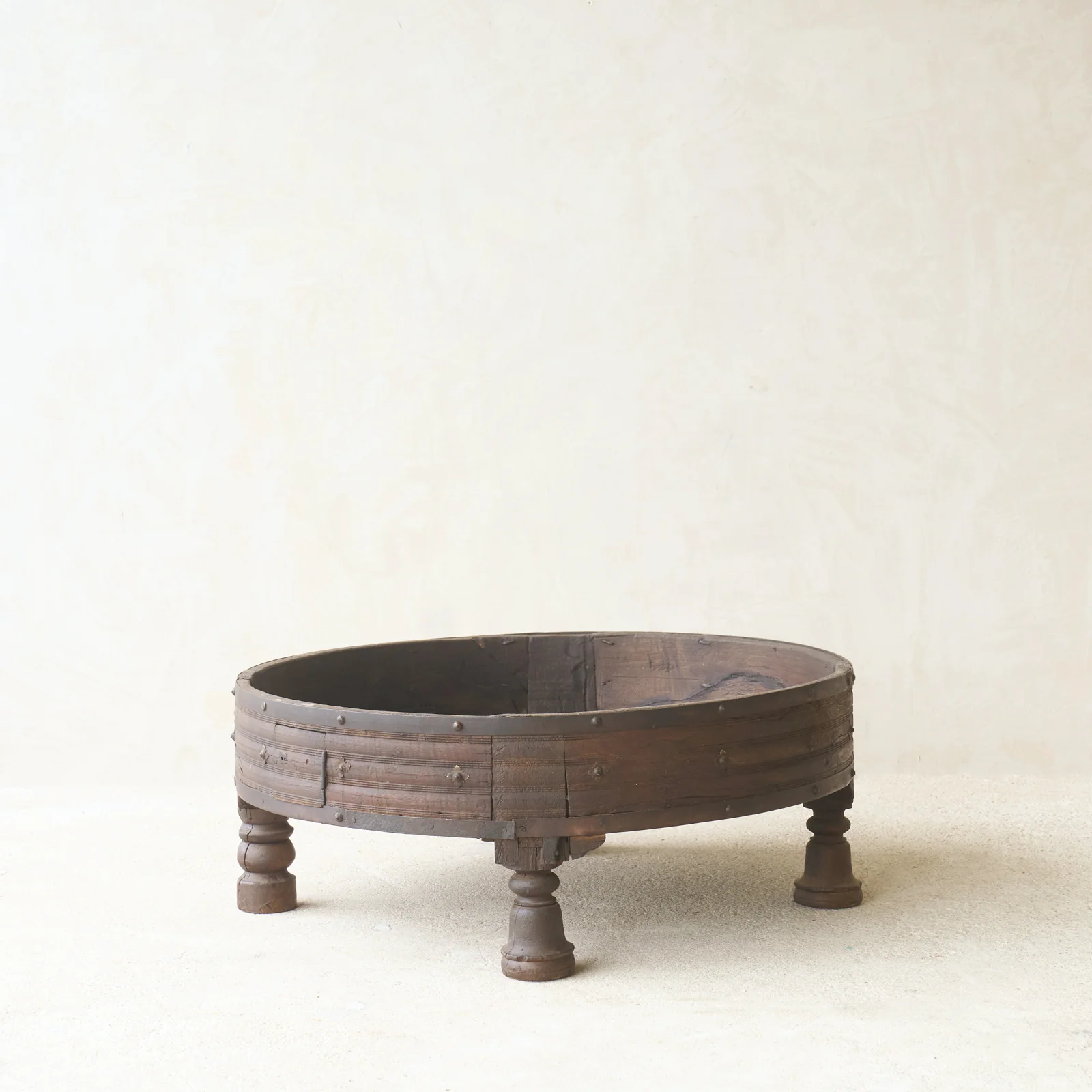 Antique Hand Carved Chakki Low Table | No. 4 - Image 3