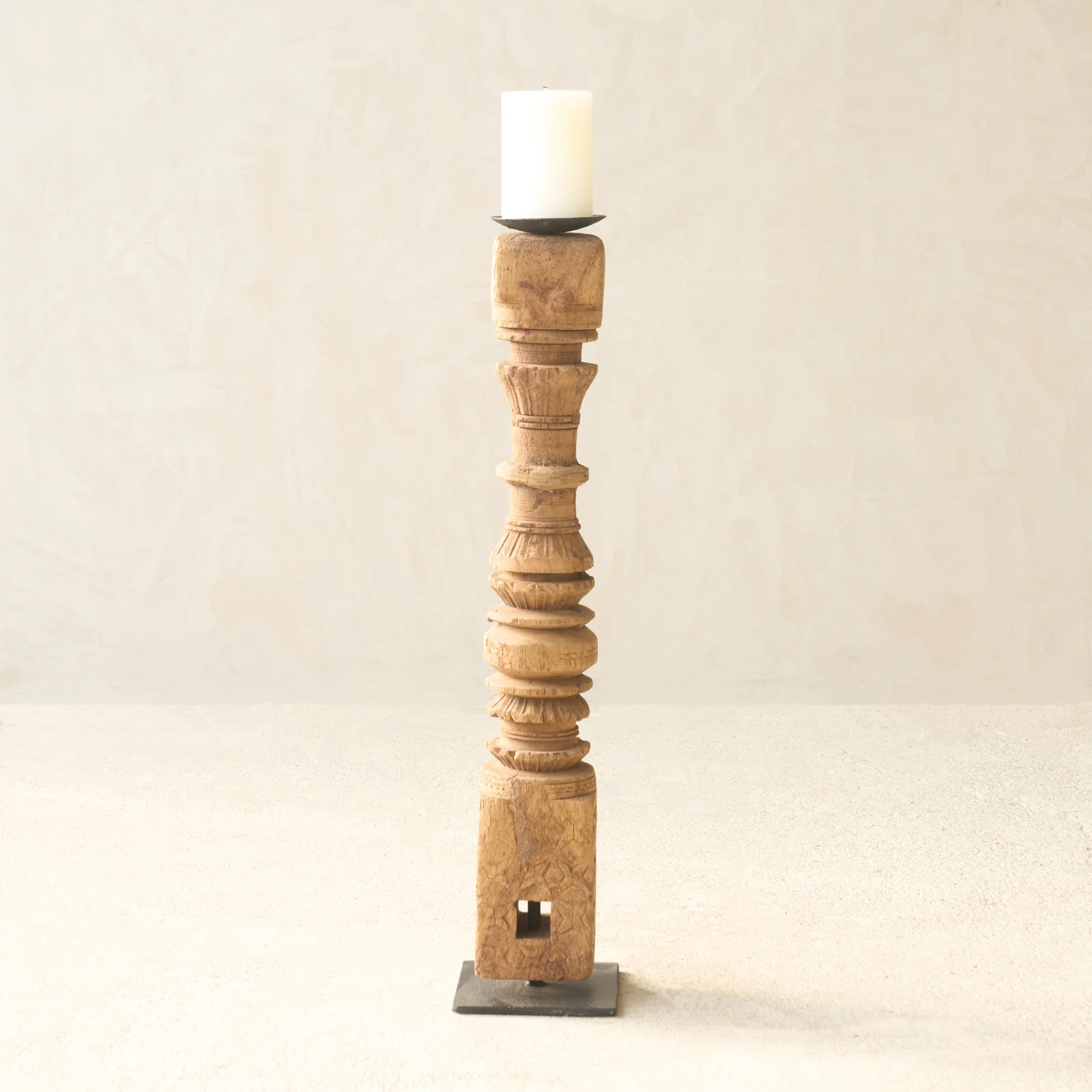 Antique Hand Carved Charpoy Candle Stand - Image 11