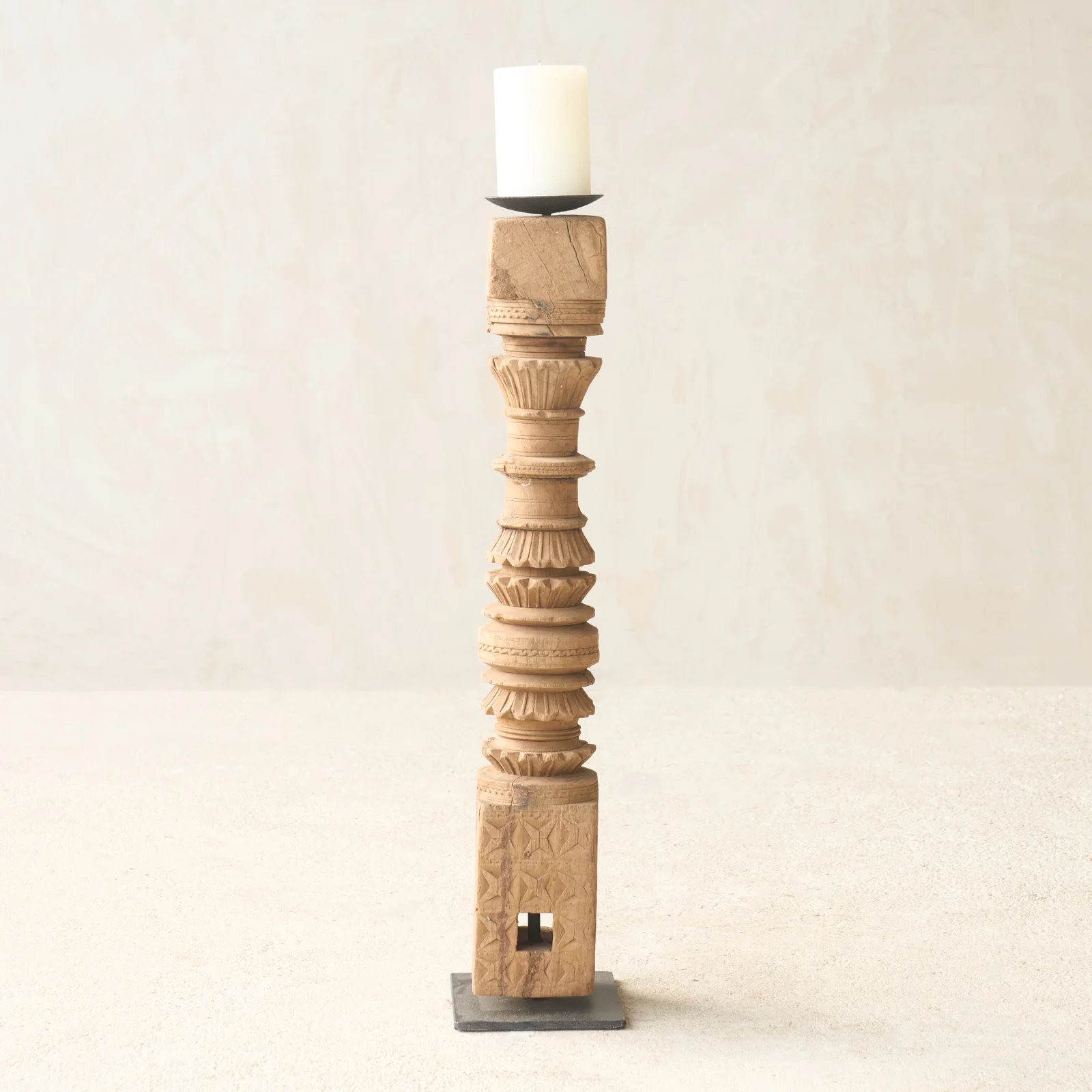 Antique Hand Carved Charpoy Candle Stand - Image 3