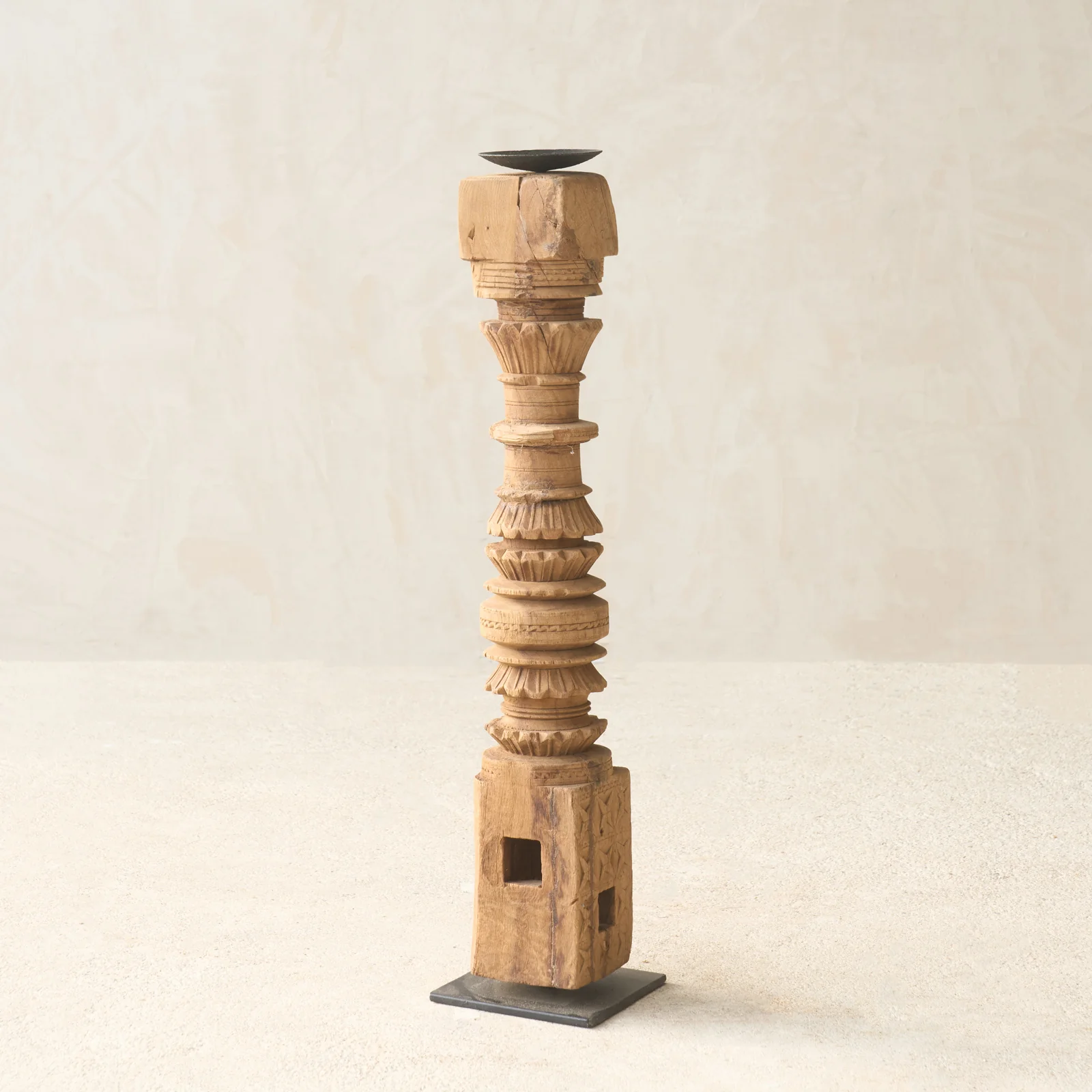 Antique Hand Carved Charpoy Candle Stand - Image 4