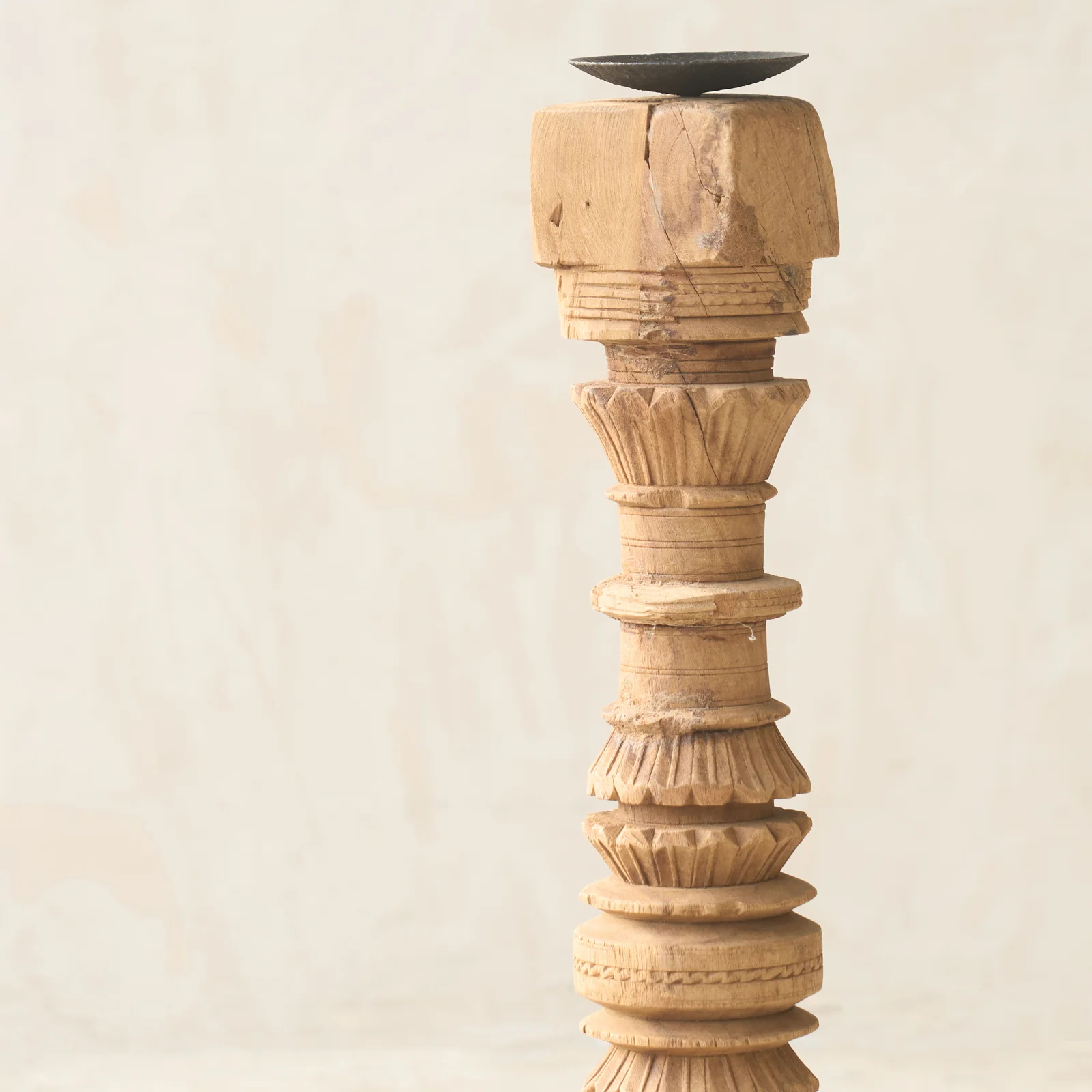 Antique Hand Carved Charpoy Candle Stand - Image 5