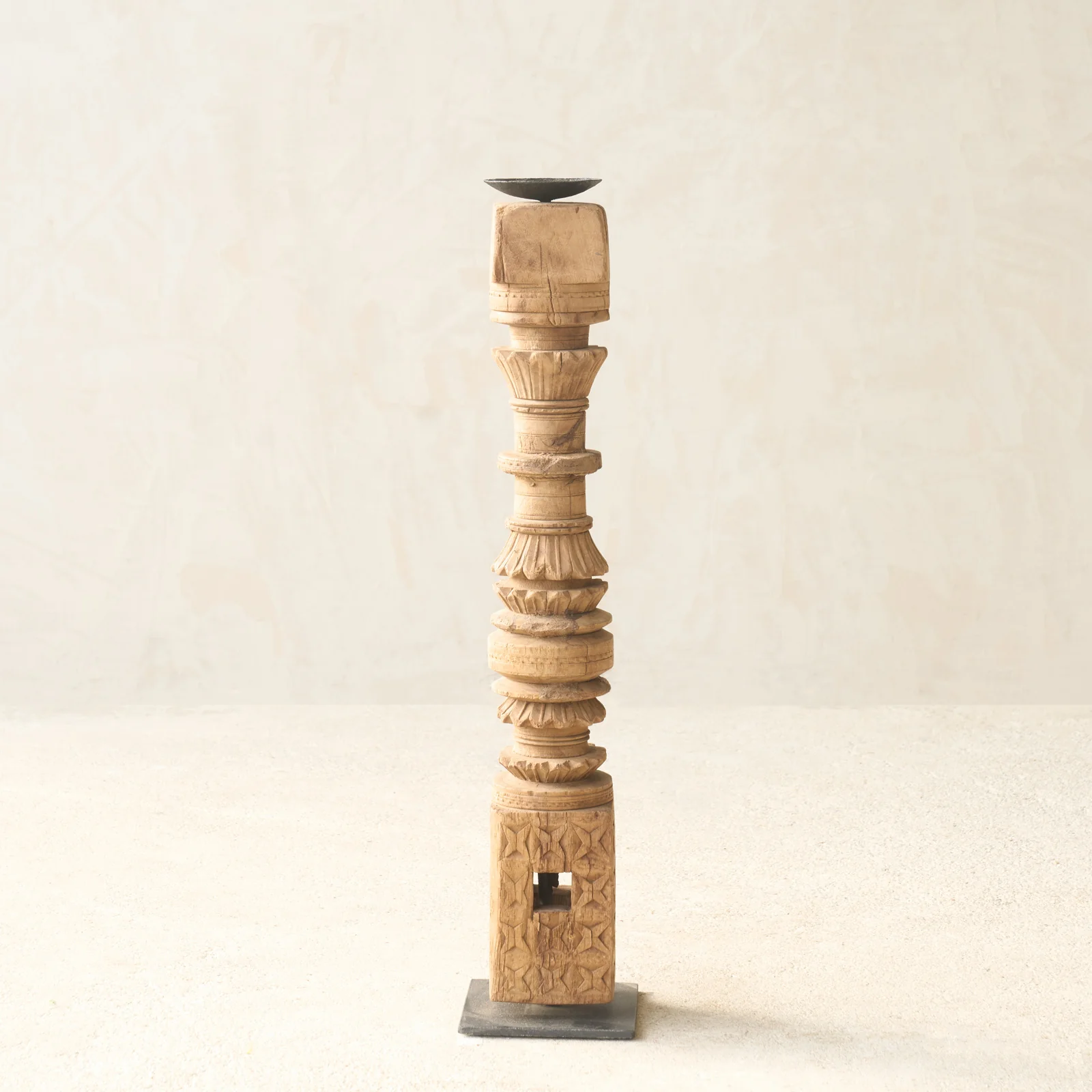 Antique Hand Carved Charpoy Candle Stand - Image 6