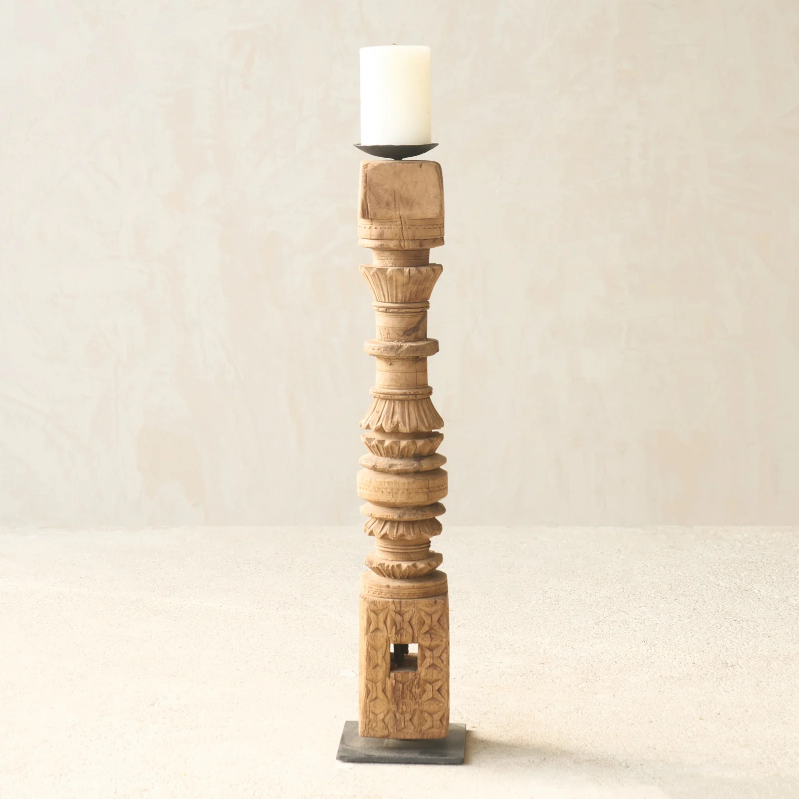 Antique Hand Carved Charpoy Candle Stand - Image 7