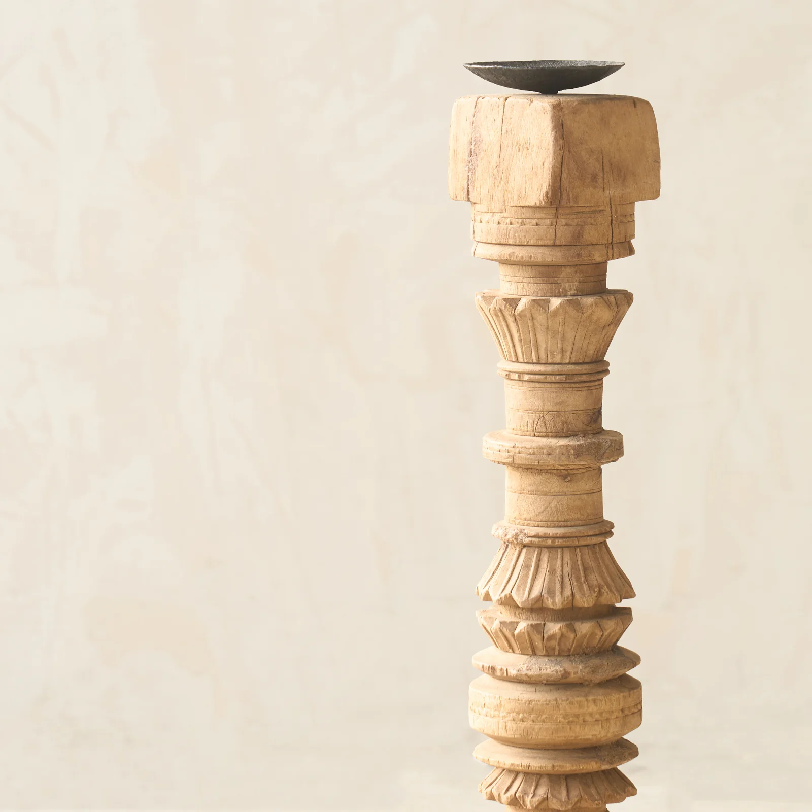 Antique Hand Carved Charpoy Candle Stand - Image 9
