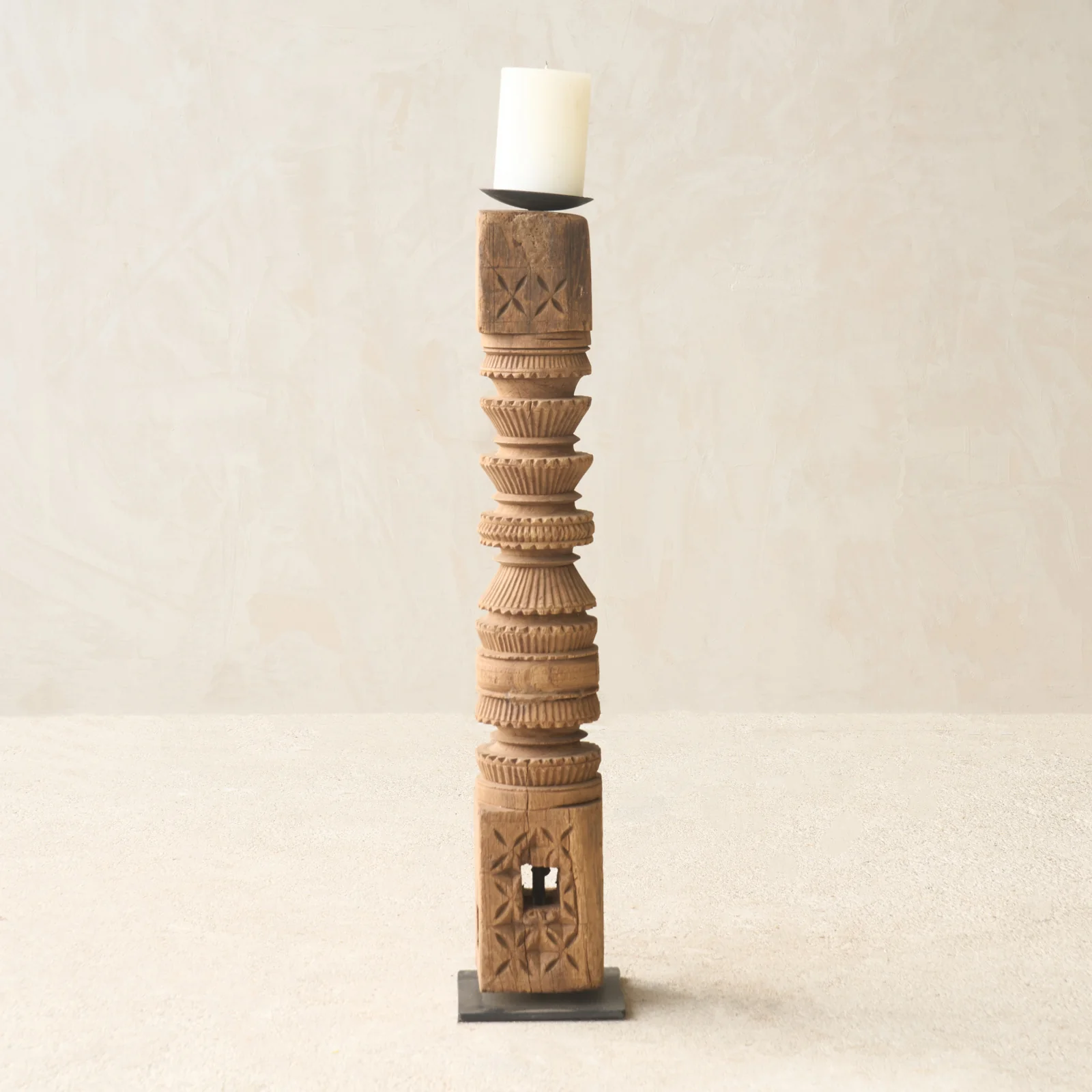 Antique Hand Carved Charpoy Candle Stand - Image 3