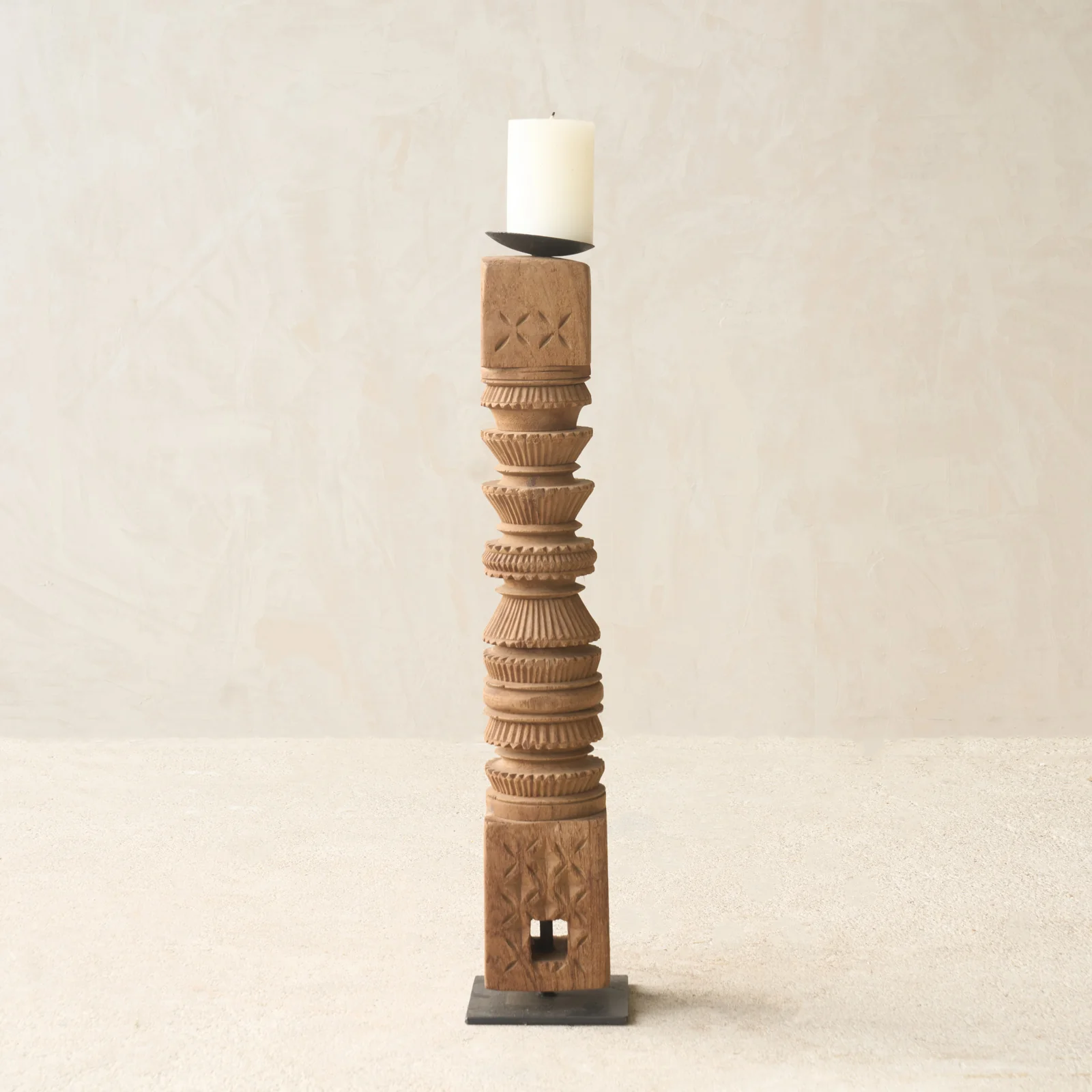 Antique Hand Carved Charpoy Candle Stand - Image 7