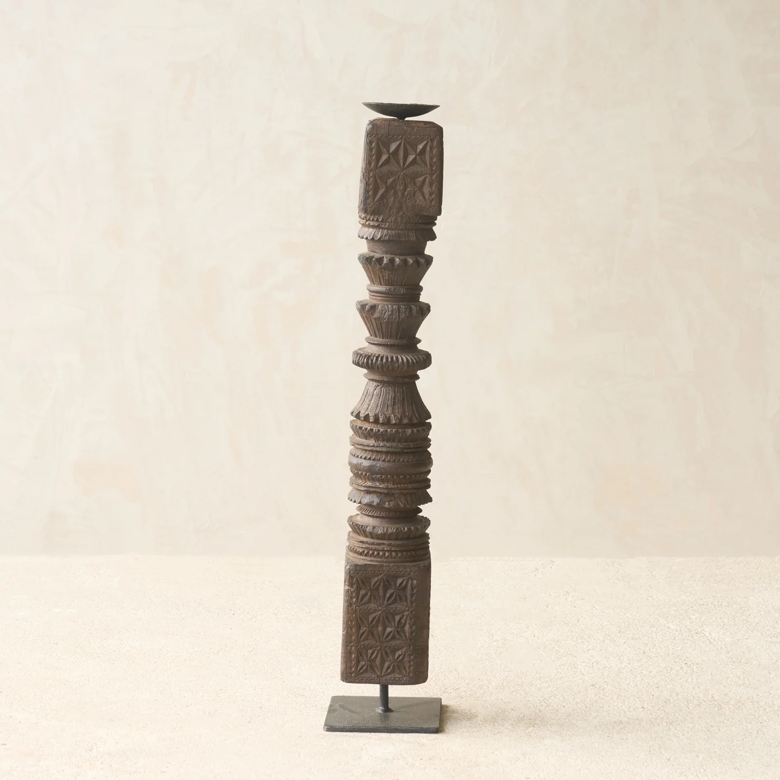 Antique Hand Carved Charpoy Candle Stand - Image 11