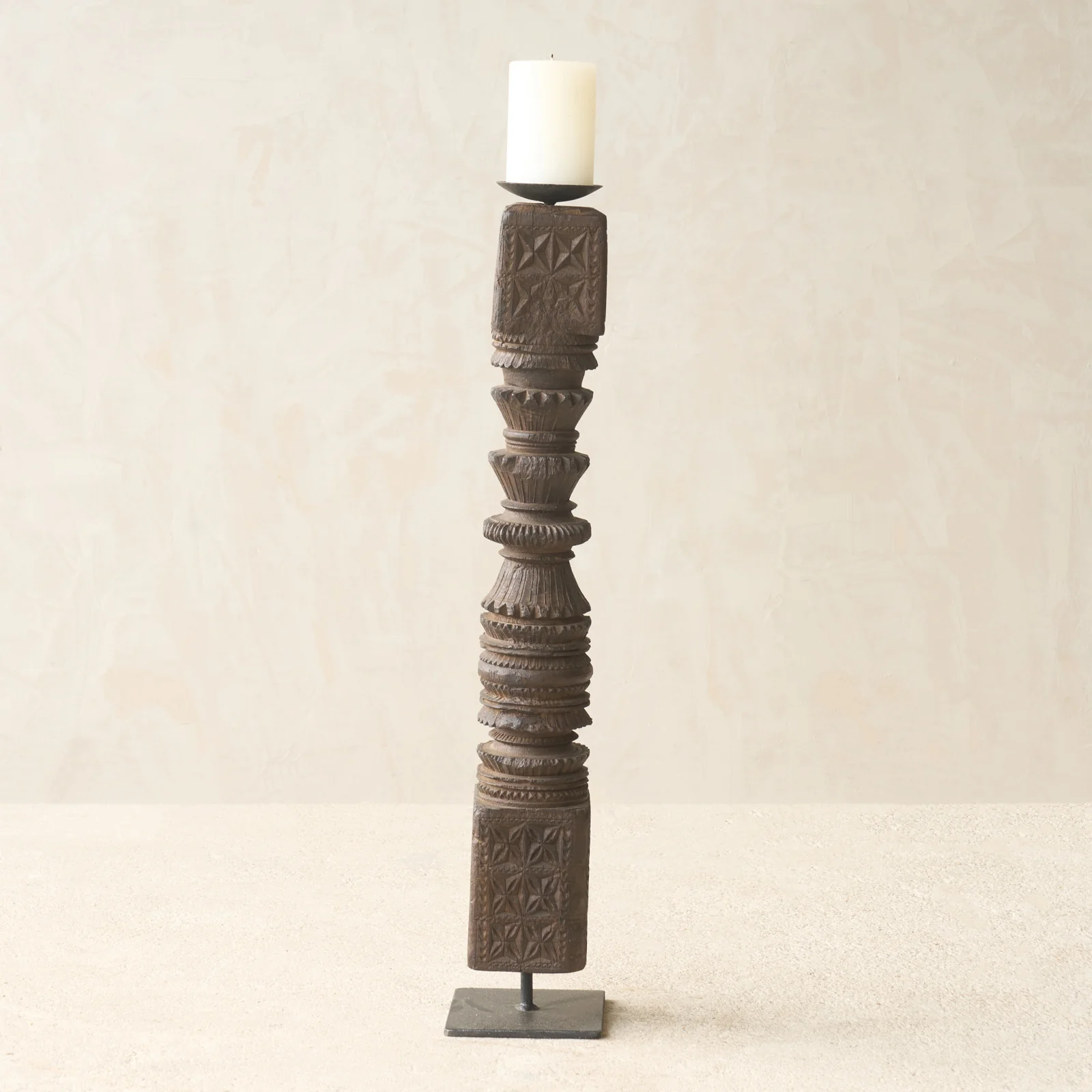 Antique Hand Carved Charpoy Candle Stand - Image 12