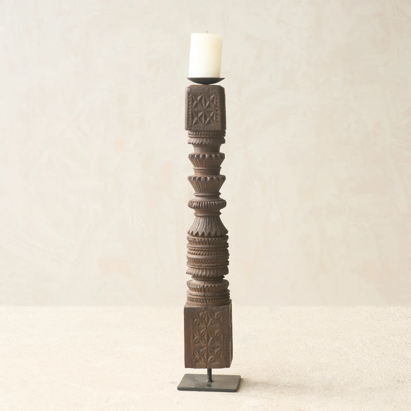 Antique Hand Carved Charpoy Candle Stand - Image 16