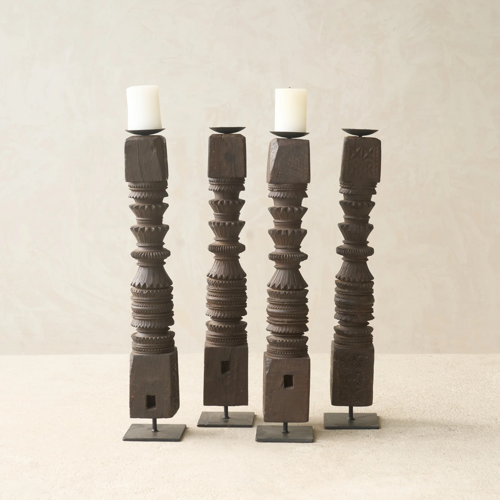 Antique Hand Carved Charpoy Candle Stand - Image 2