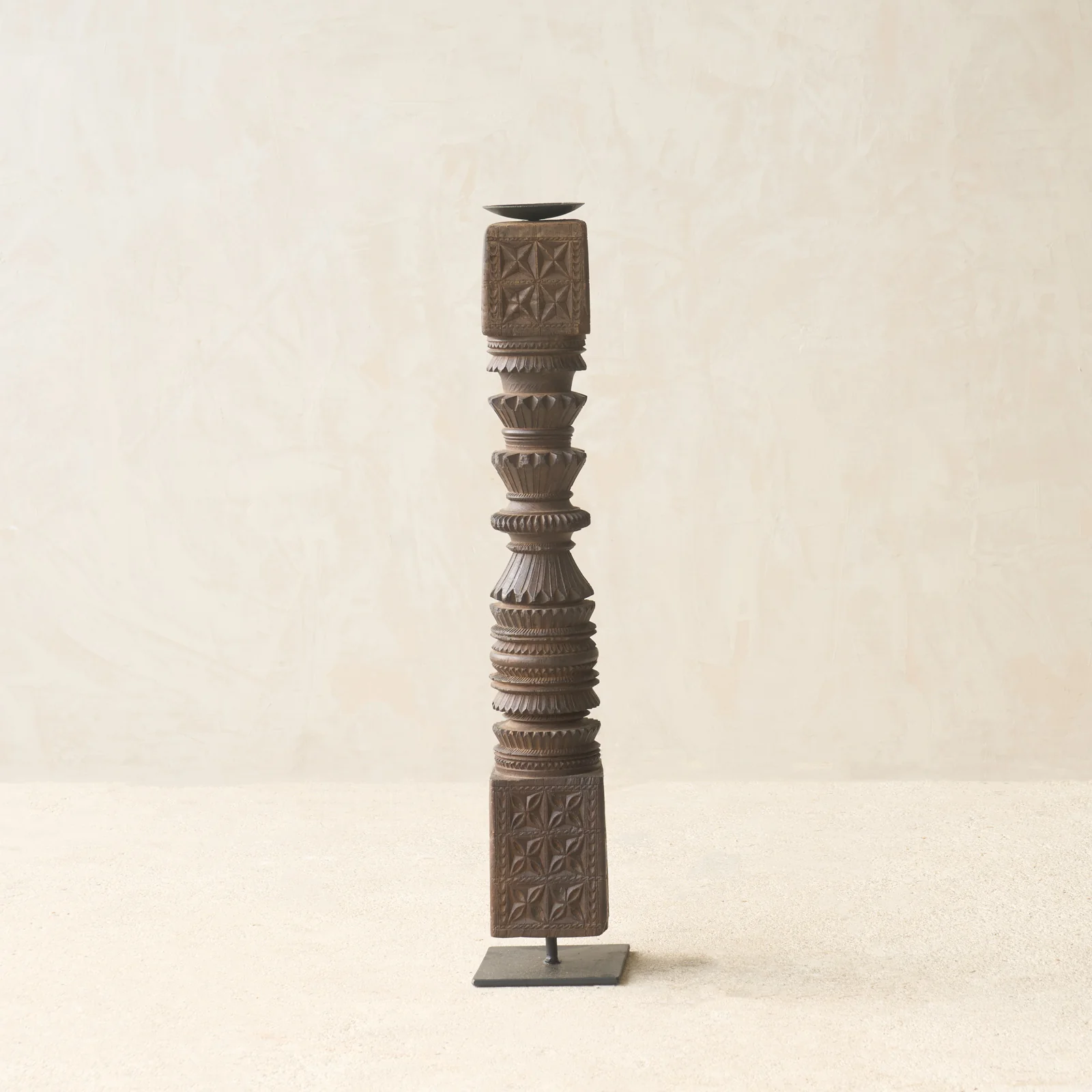 Antique Hand Carved Charpoy Candle Stand - Image 3