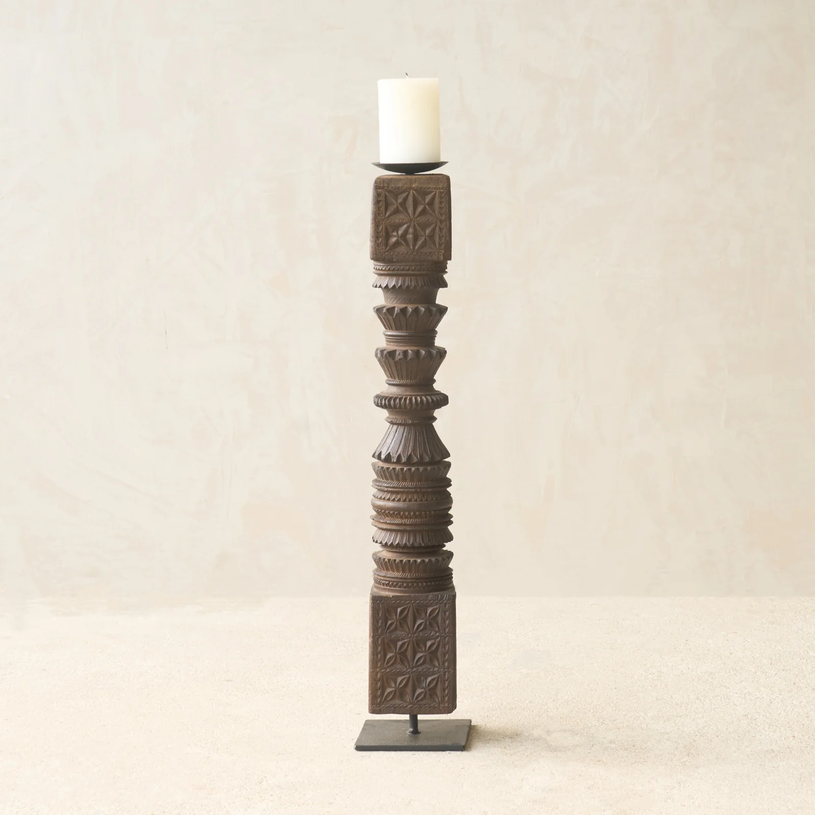 Antique Hand Carved Charpoy Candle Stand - Image 4