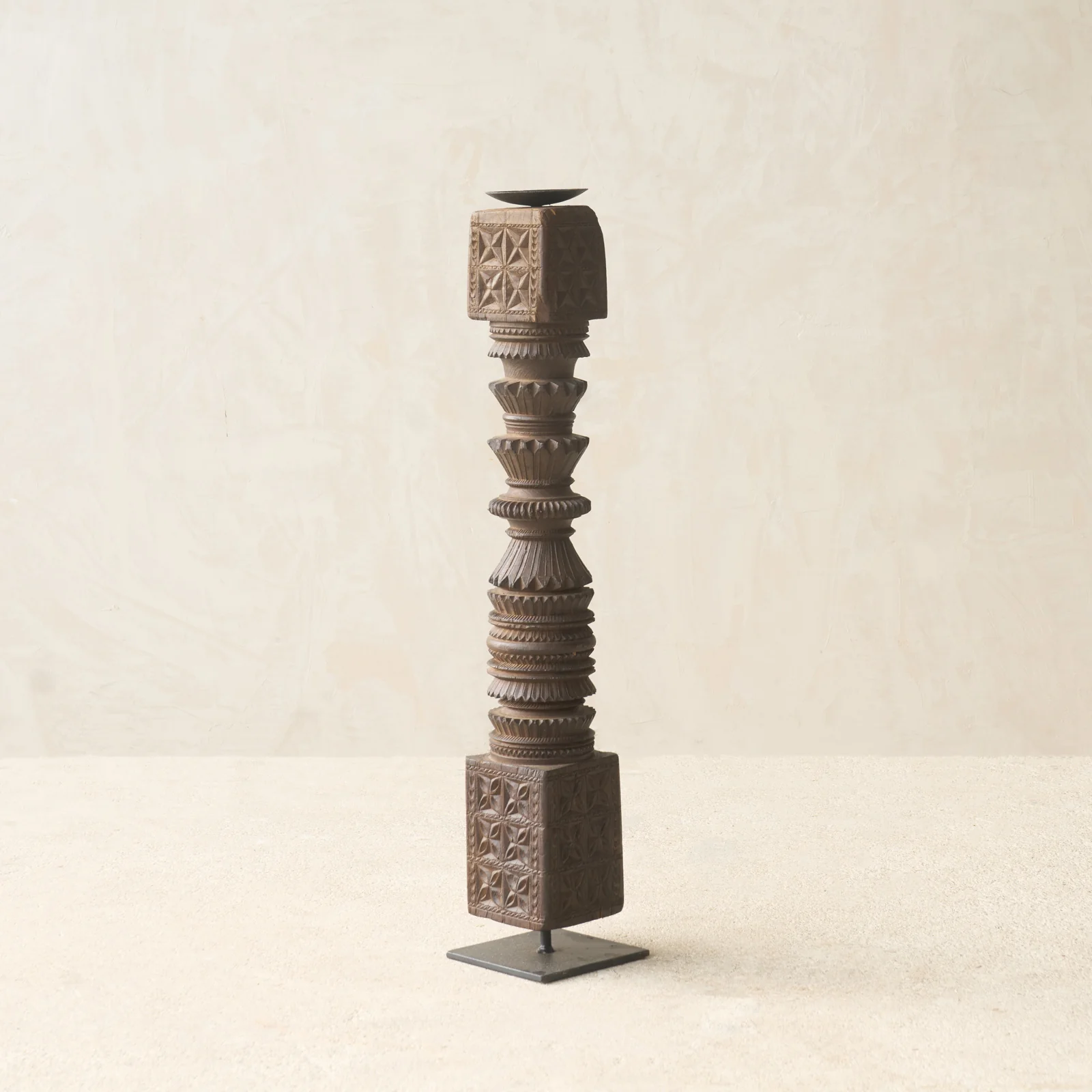 Antique Hand Carved Charpoy Candle Stand - Image 5