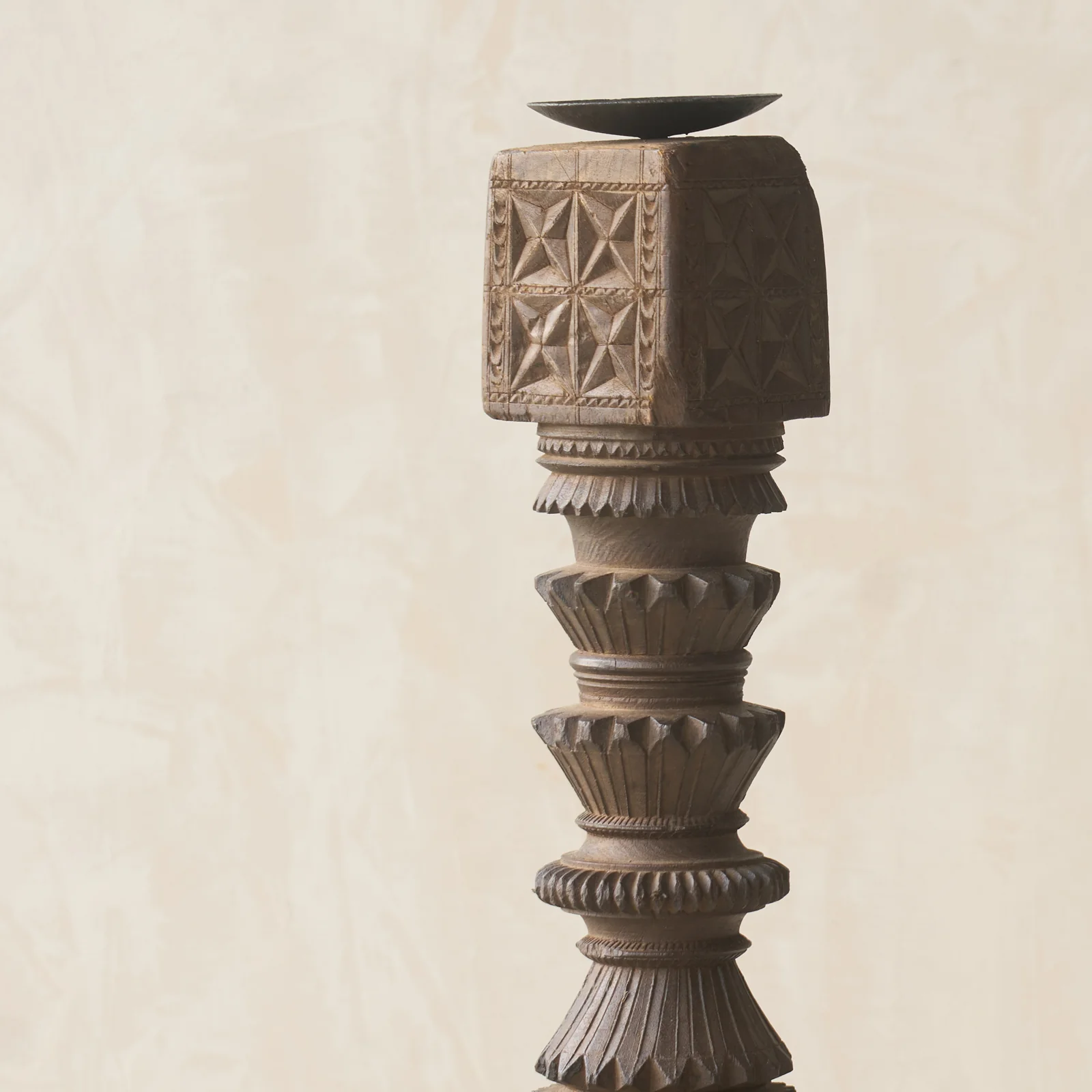 Antique Hand Carved Charpoy Candle Stand - Image 6