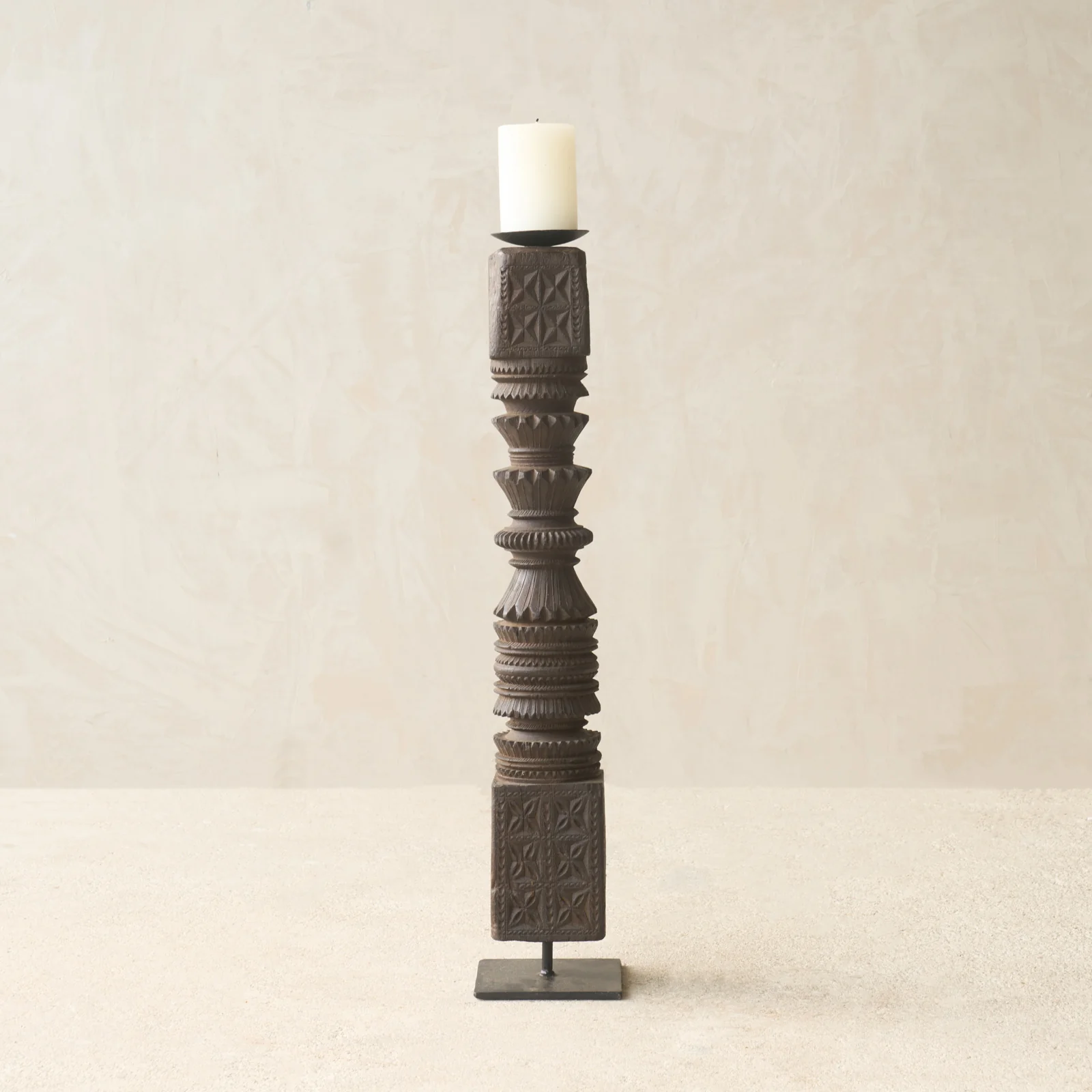 Antique Hand Carved Charpoy Candle Stand - Image 8