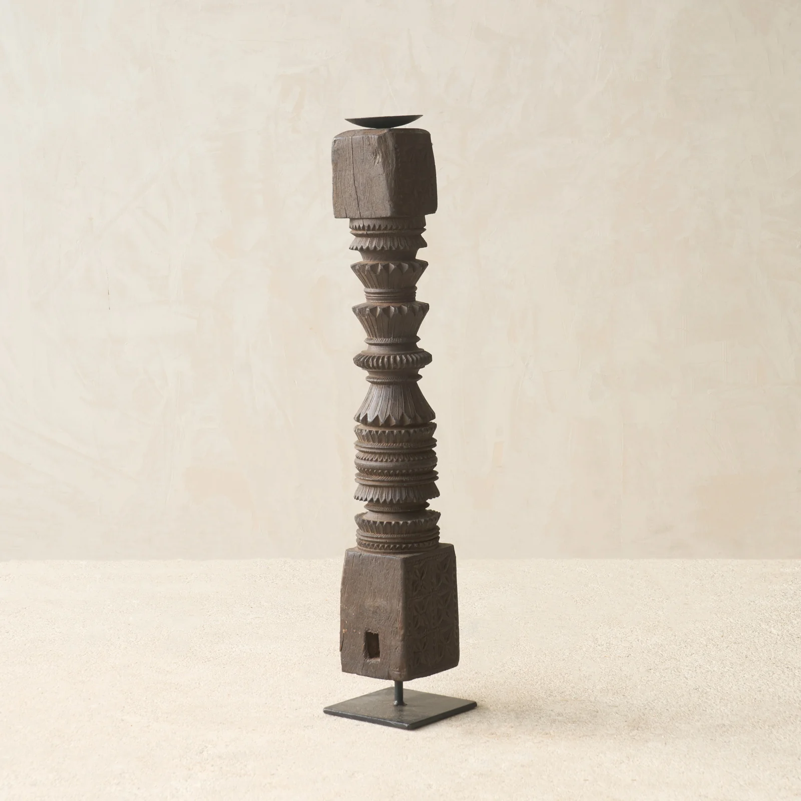 Antique Hand Carved Charpoy Candle Stand - Image 9