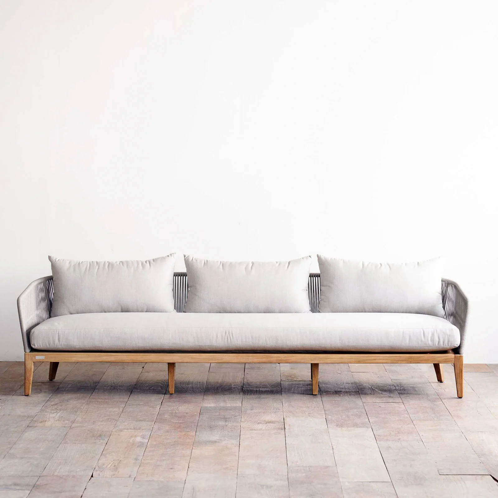 Avalon Outdoor Sofa | 3 Seater Teak Frame - Silver Grey (252cm) - Image 3