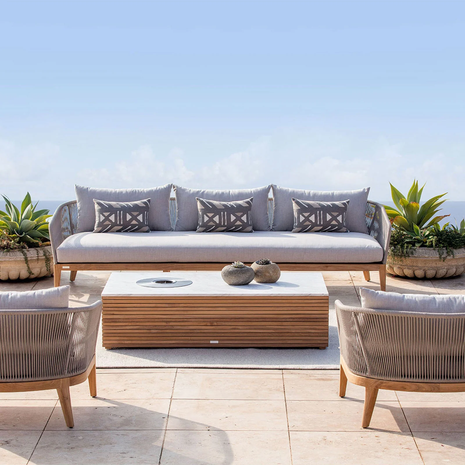Avalon Outdoor Sofa | 3 Seater Teak Frame - Silver Grey (252cm) - Image 4