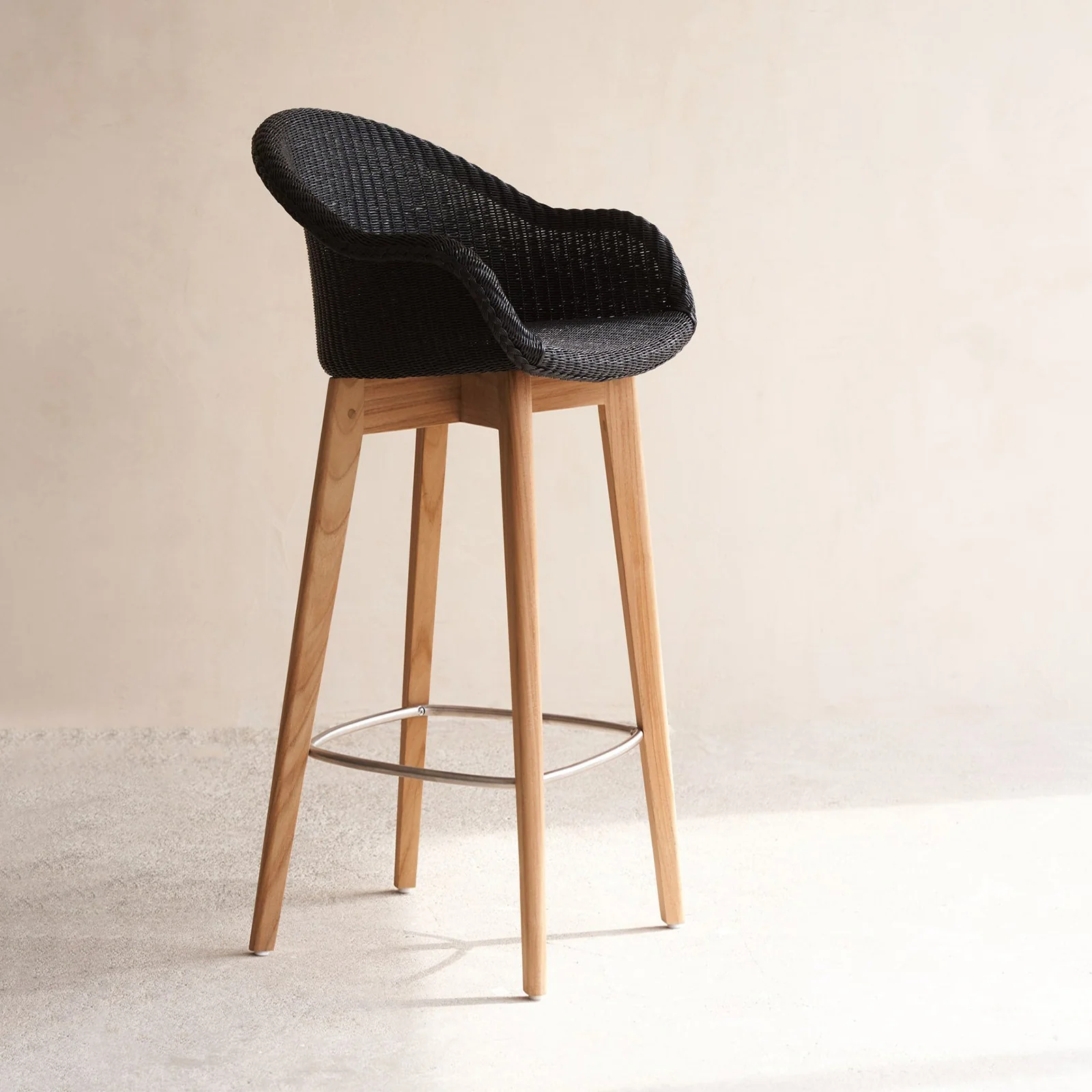 Avril Bar Stool | Teak Frame - Black - Image 4
