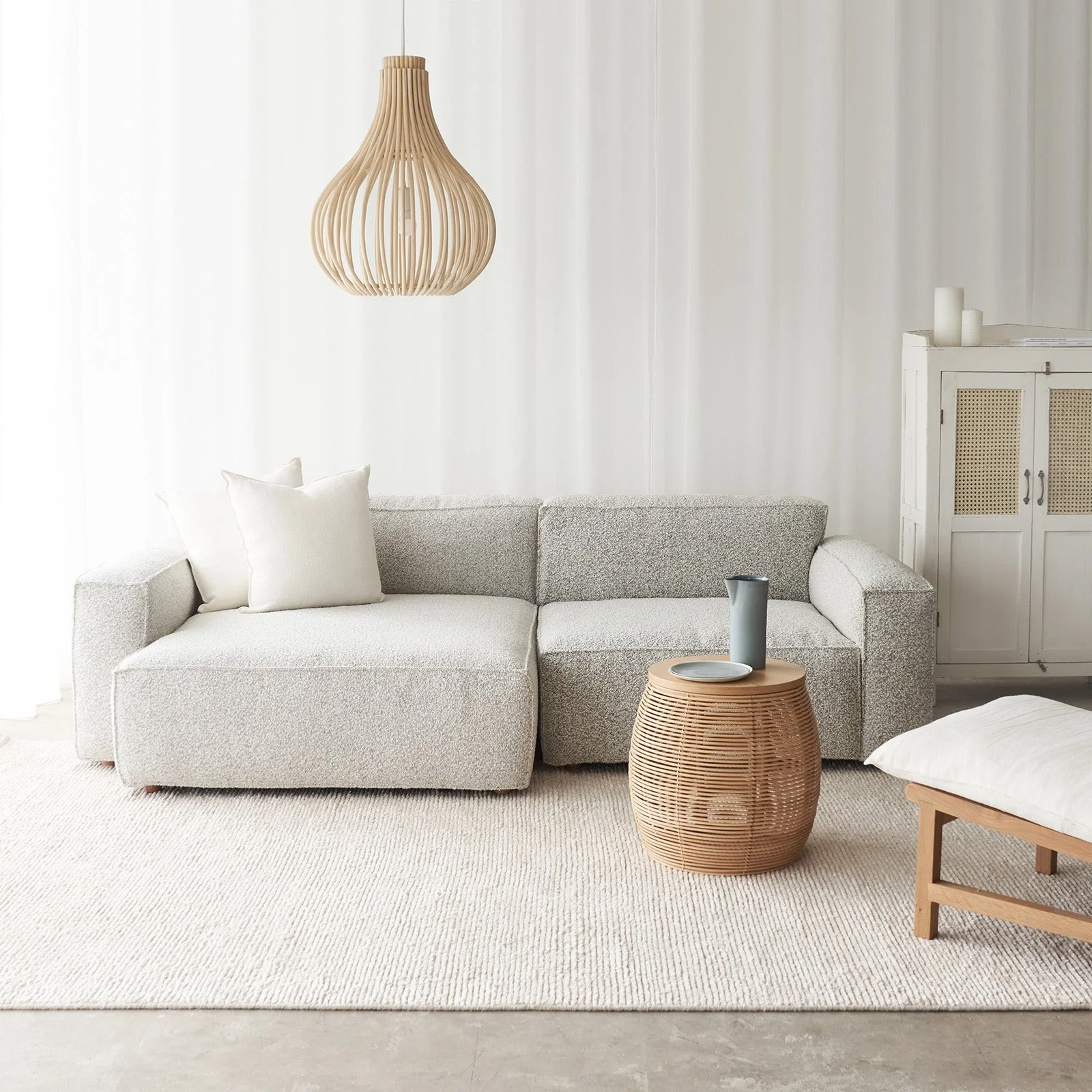Baker Fabric L Shape Sofa | Salt & Pepper (248cm)