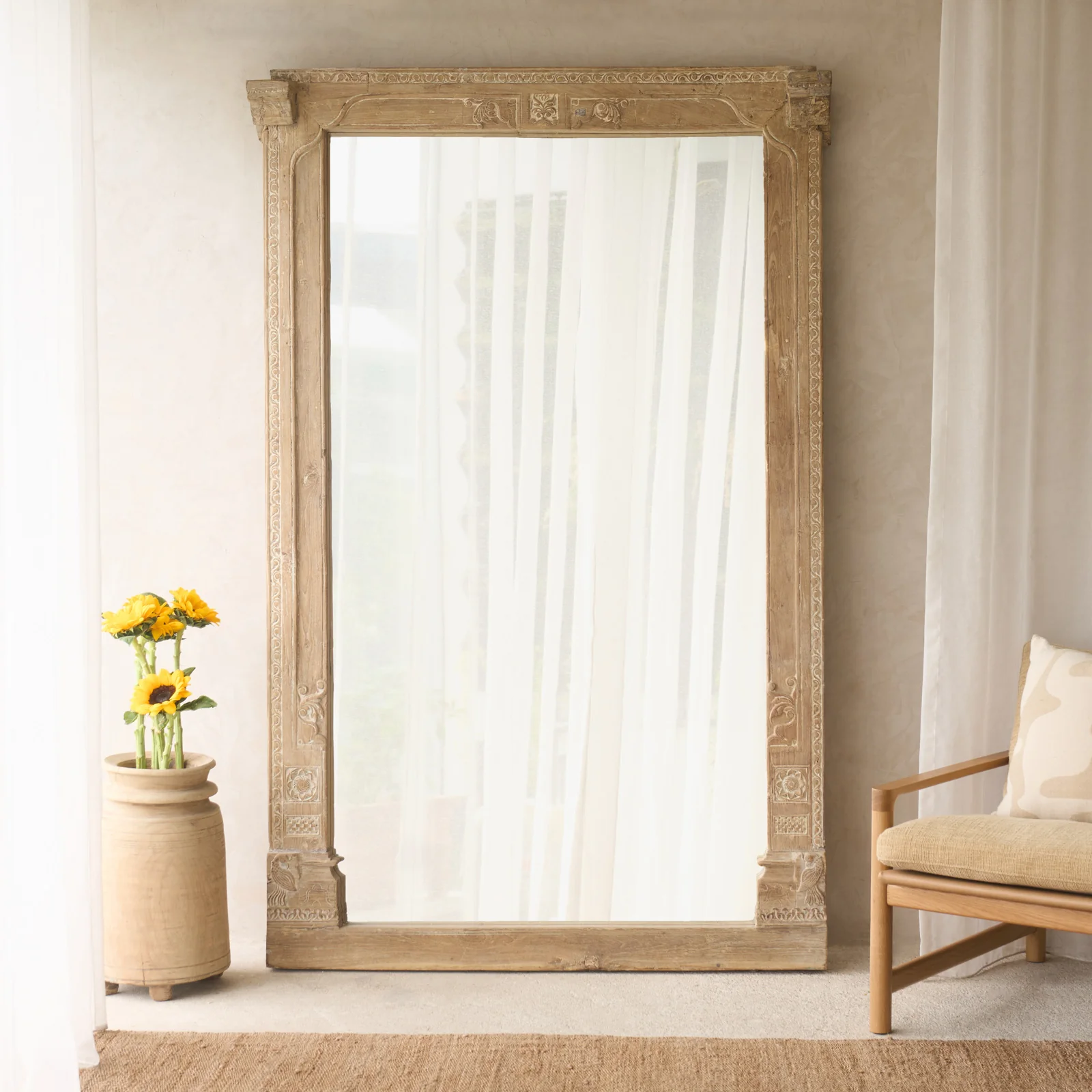 Carved Architectural Teak Mirror | No. 1