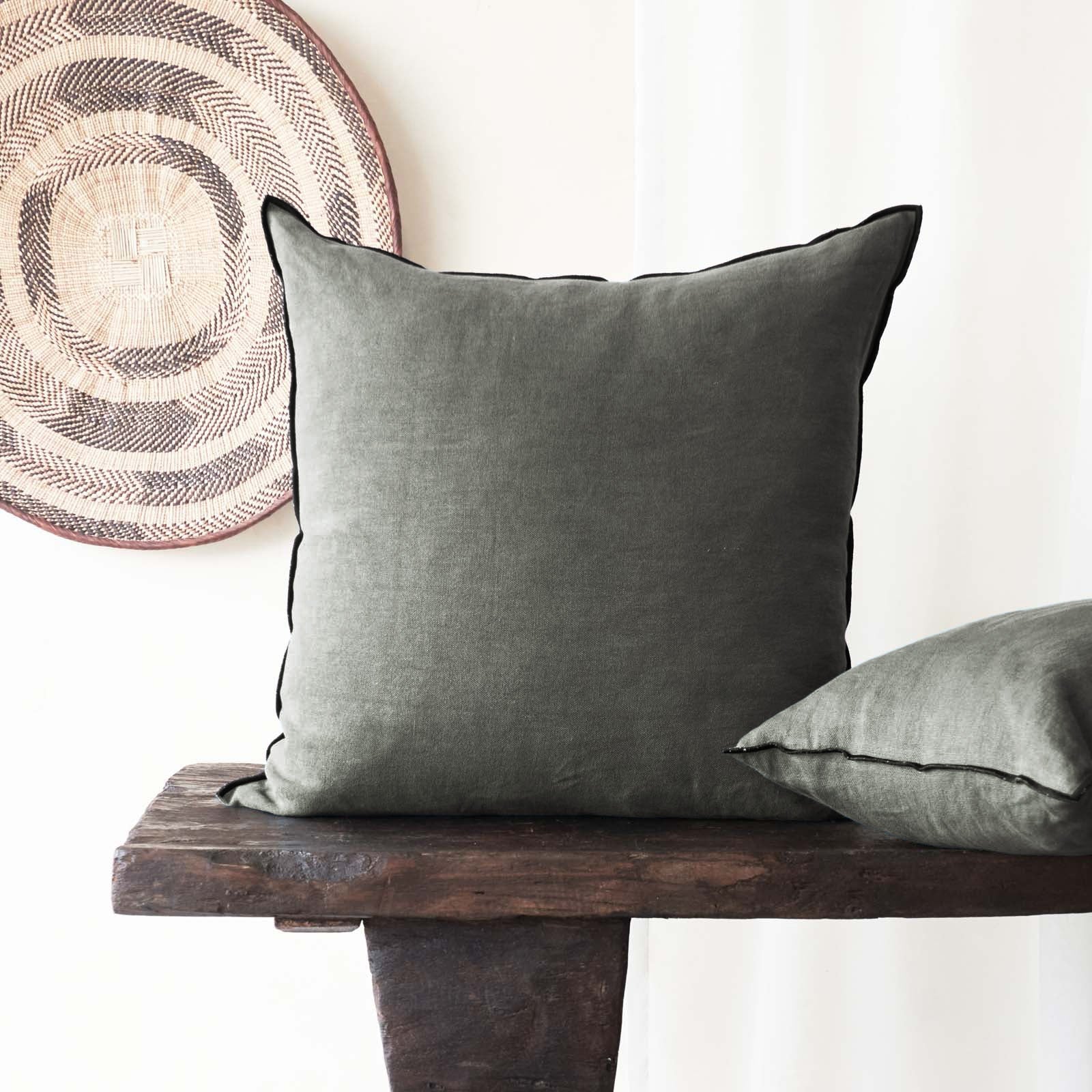 Black Line Cushion | Stone Washed Linen - Crocodile (60 x 40cm) - Image 3