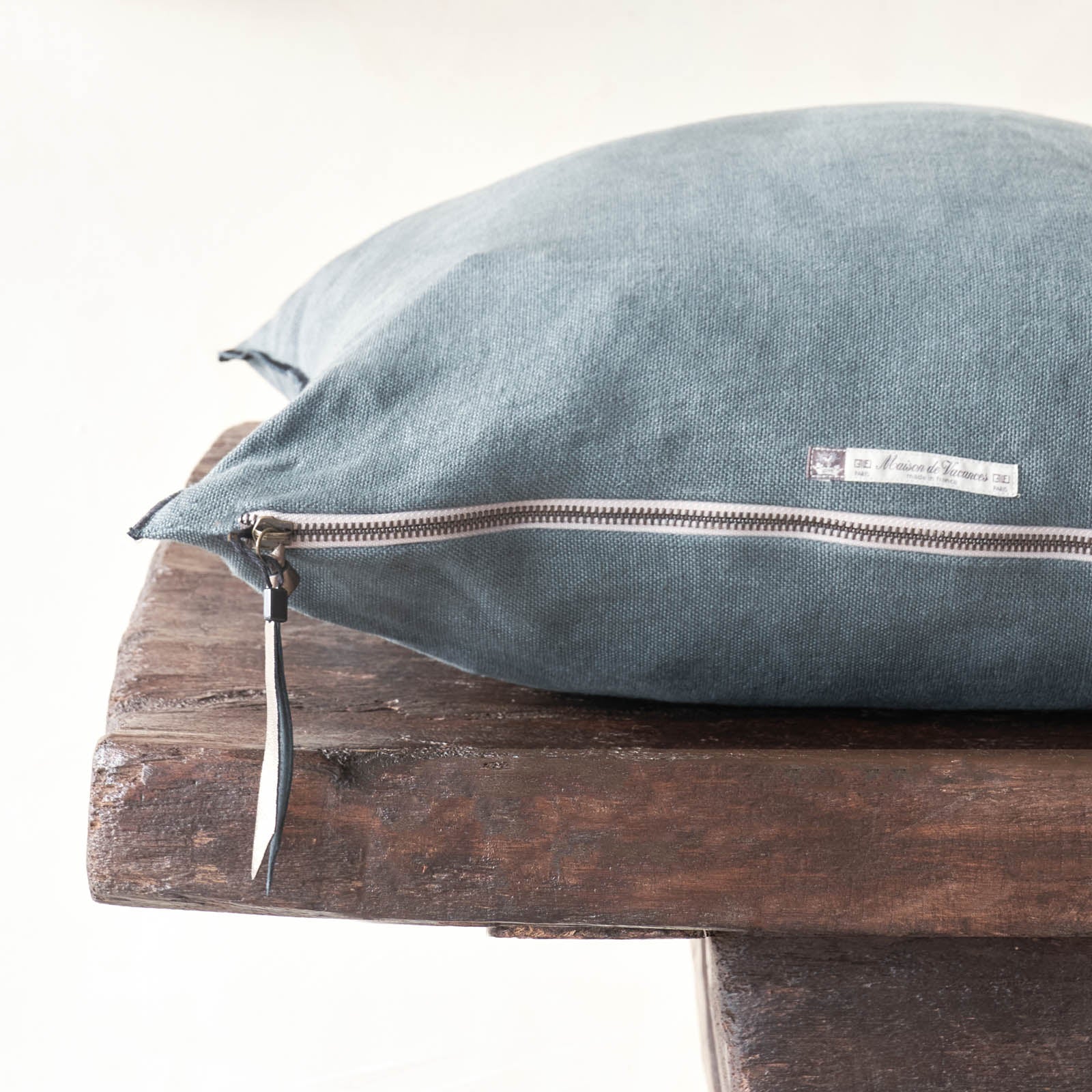 Black Line Cushion | Stone Washed Linen - Encre - Image 2