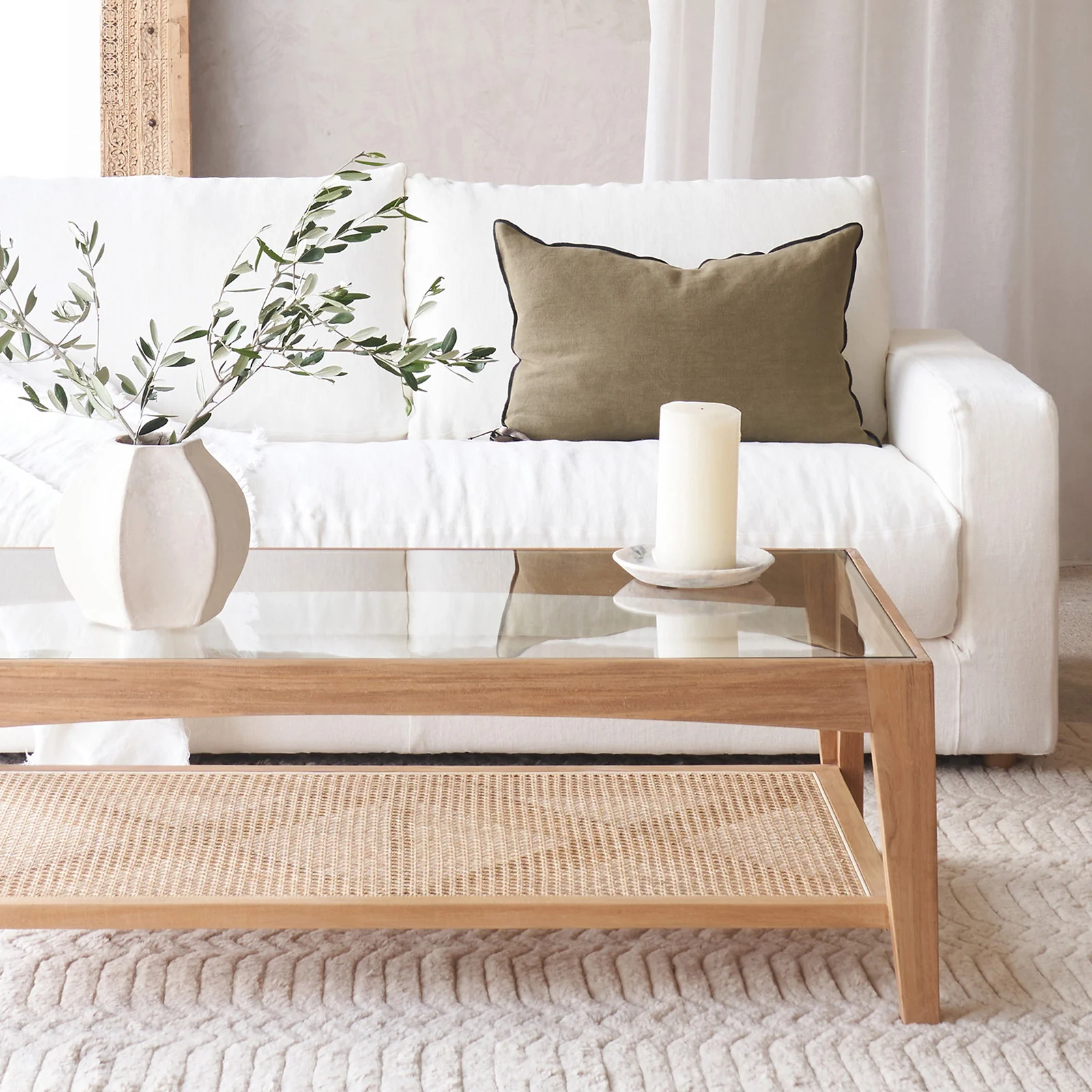 Black Line Cushion | Stone Washed Linen - Kaki - Image 6