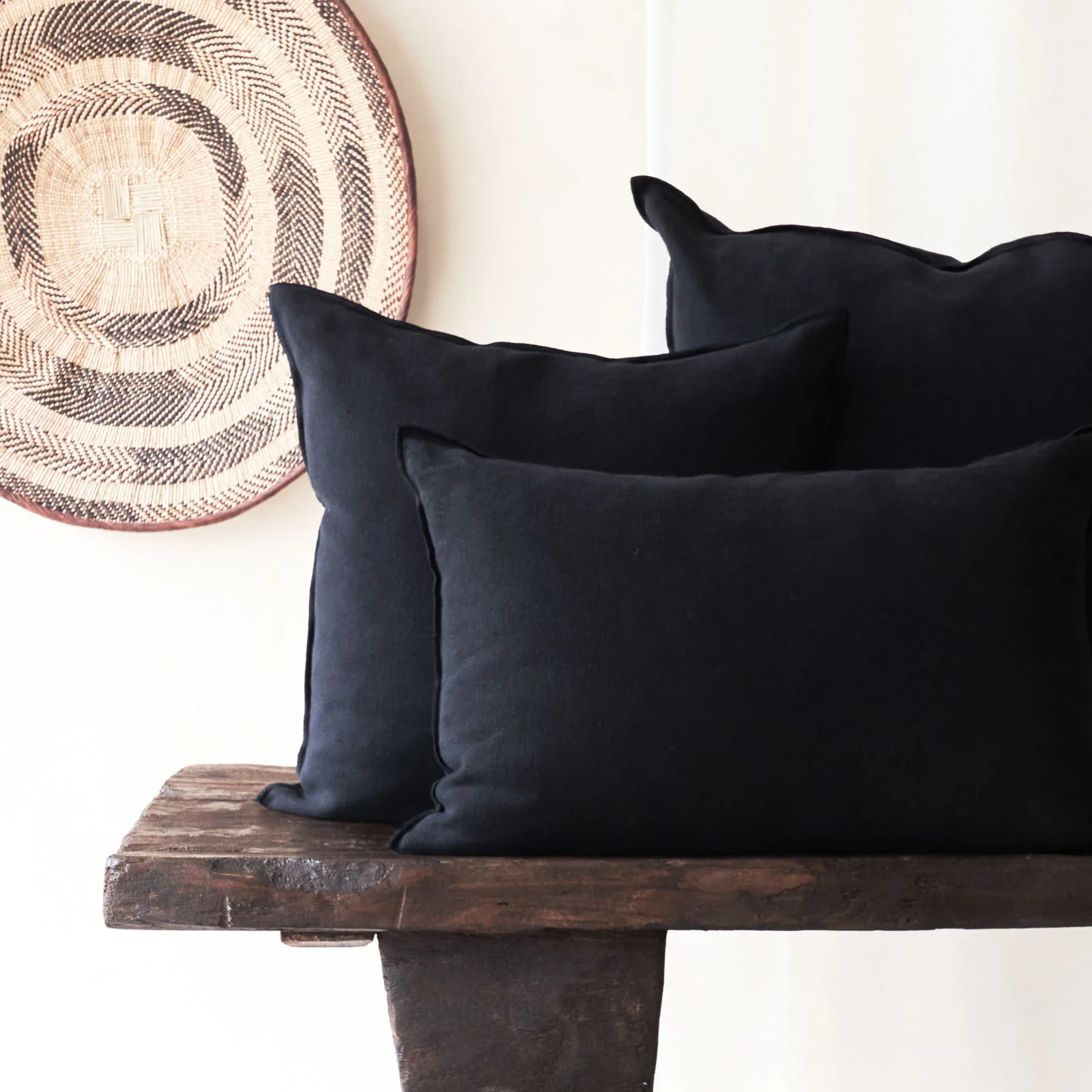 Black Line Cushion | Stone Washed Linen - Noir - Image 5