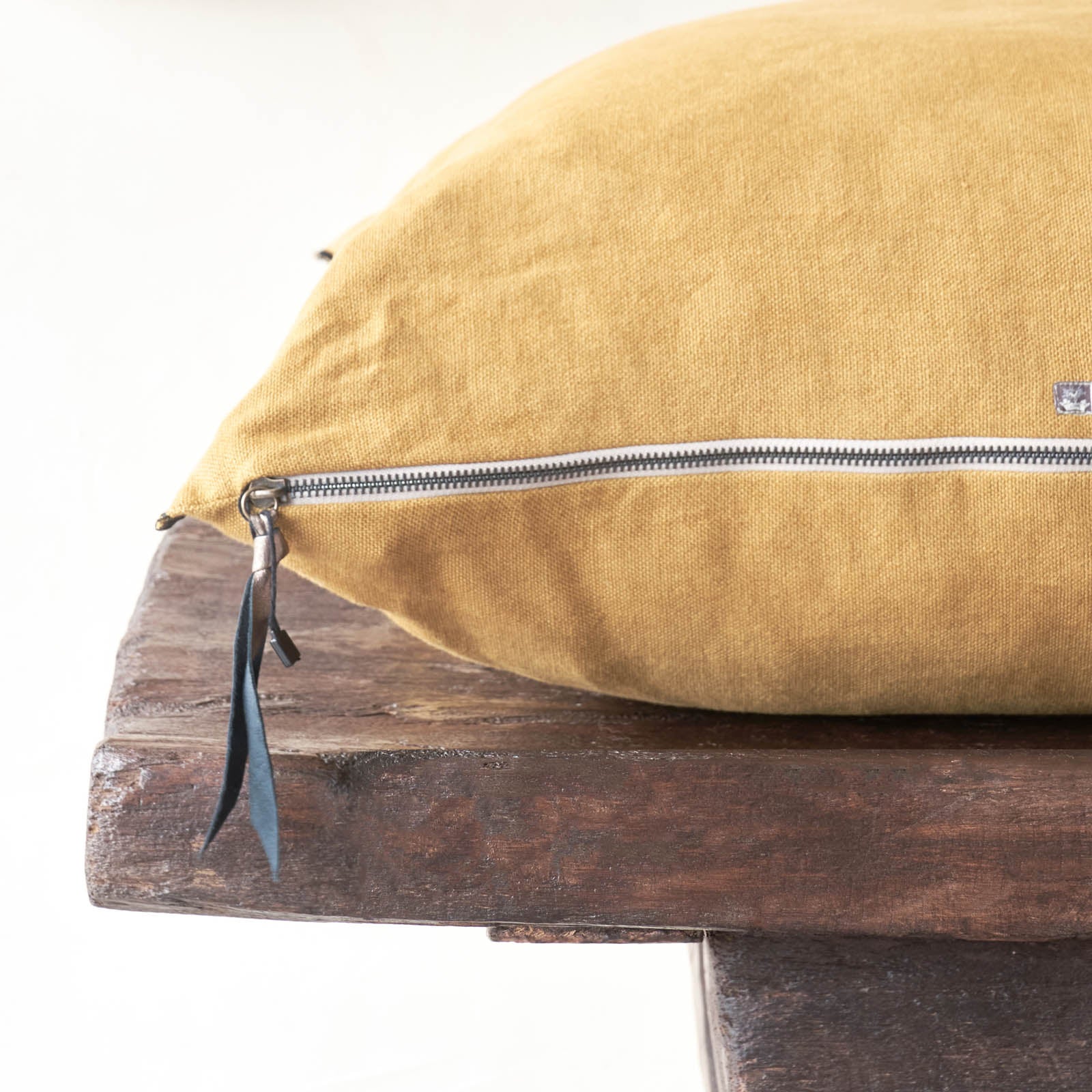 Black Line Cushion | Stone Washed Linen - Ocre (60 x 40cm) - Image 3