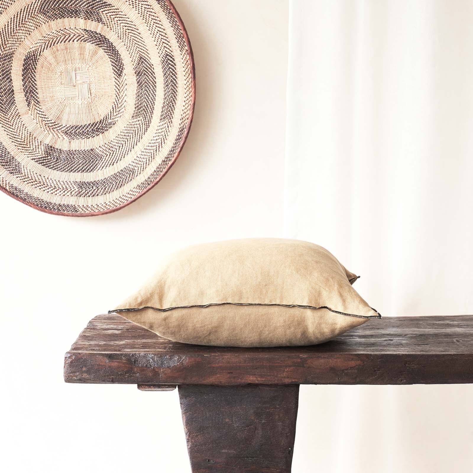 Black Line Cushion | Stone Washed Linen - Sable (50 x 50cm) - Image 3