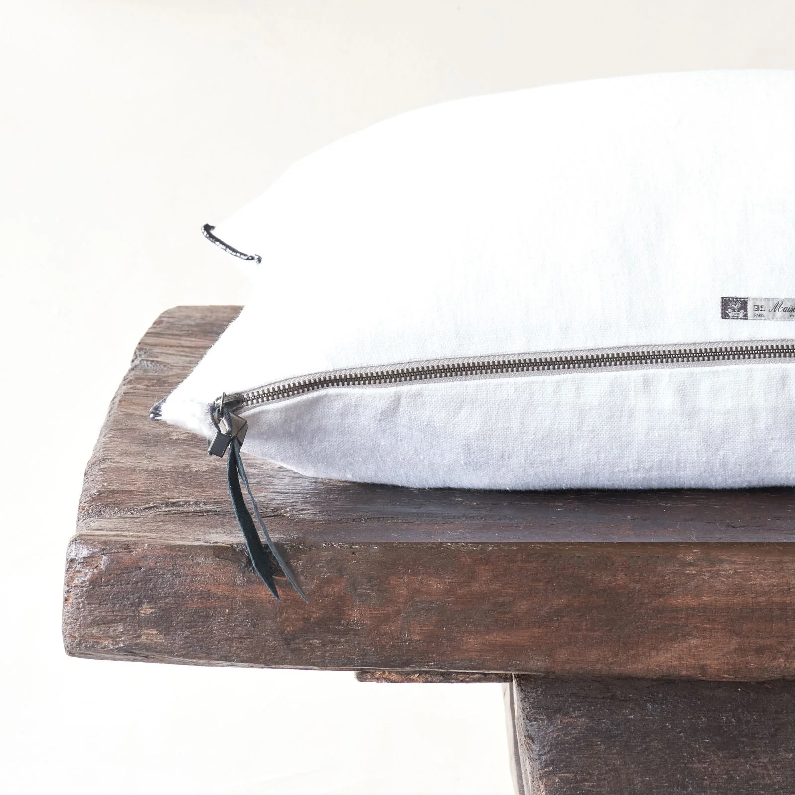 Black Line Cushion | Stone Washed Linen - White - Image 4