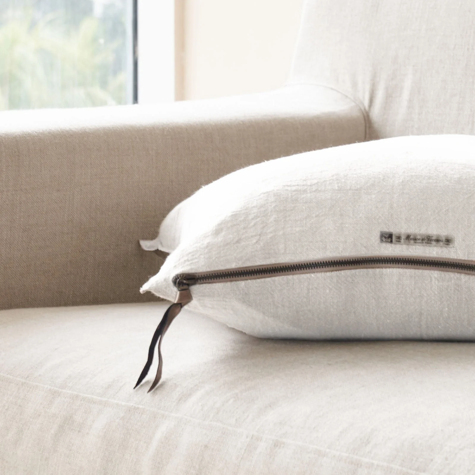 Crumpled Washed Linen Cushion | Blanc (65 x 65cm) - Image 2