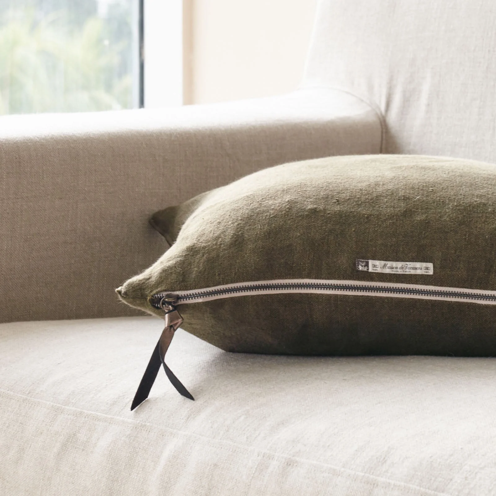 Crepon Cushion | Washed Linen - Kaki (50 x 50cm) - Image 2