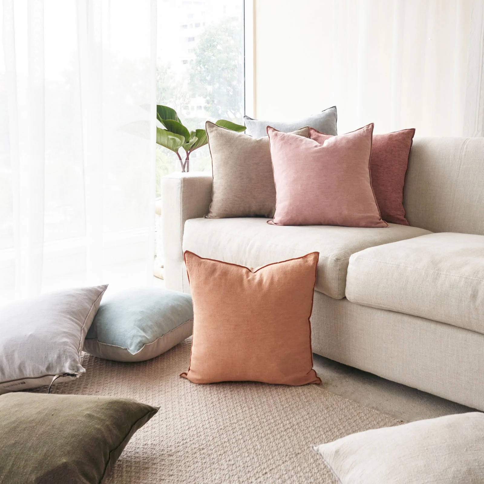 Crepon Cushion | Washed Linen - Kaki (50 x 50cm) - Image 3