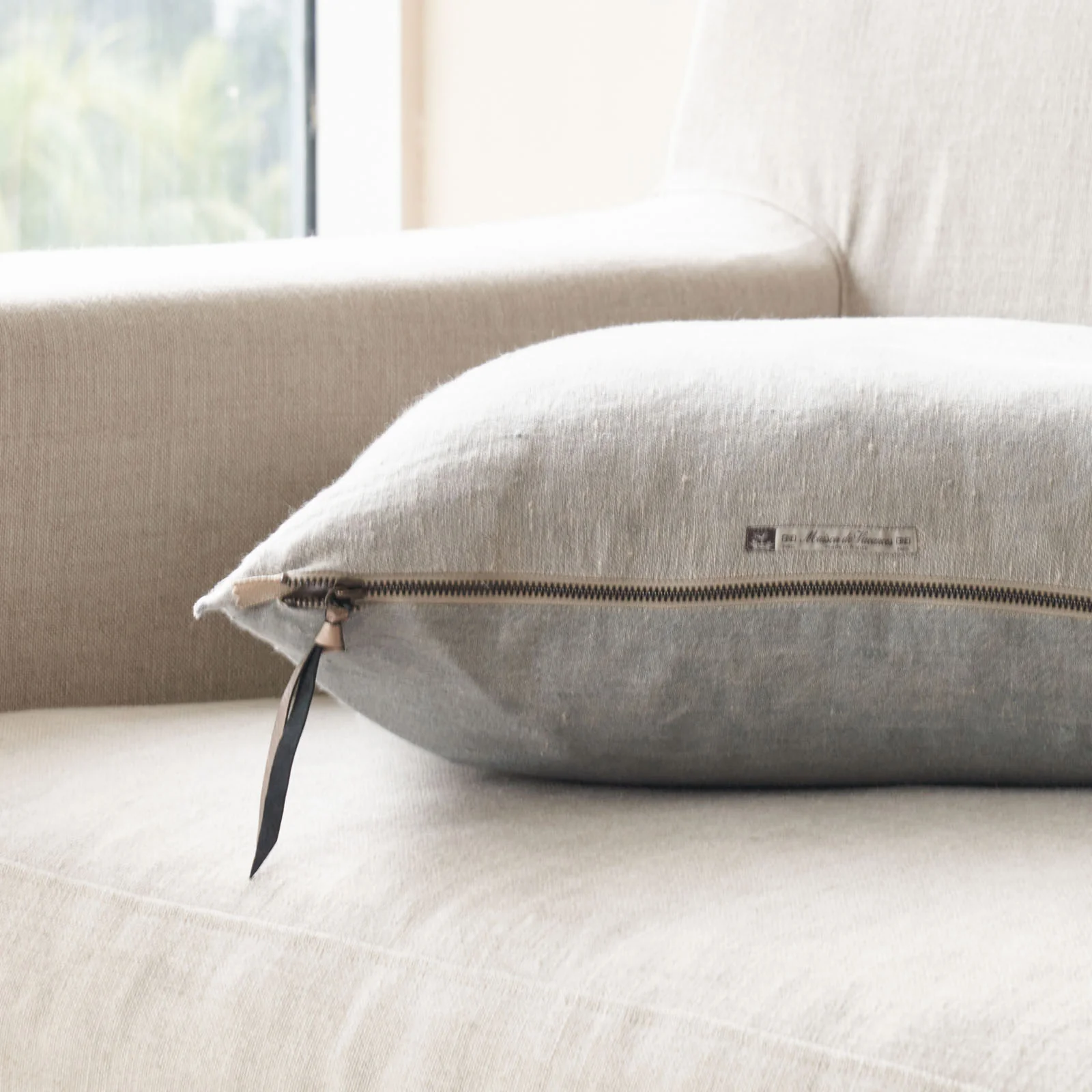 Crumpled Washed Linen Cushion | Pearl Grey (50 x 50cm) - Image 2