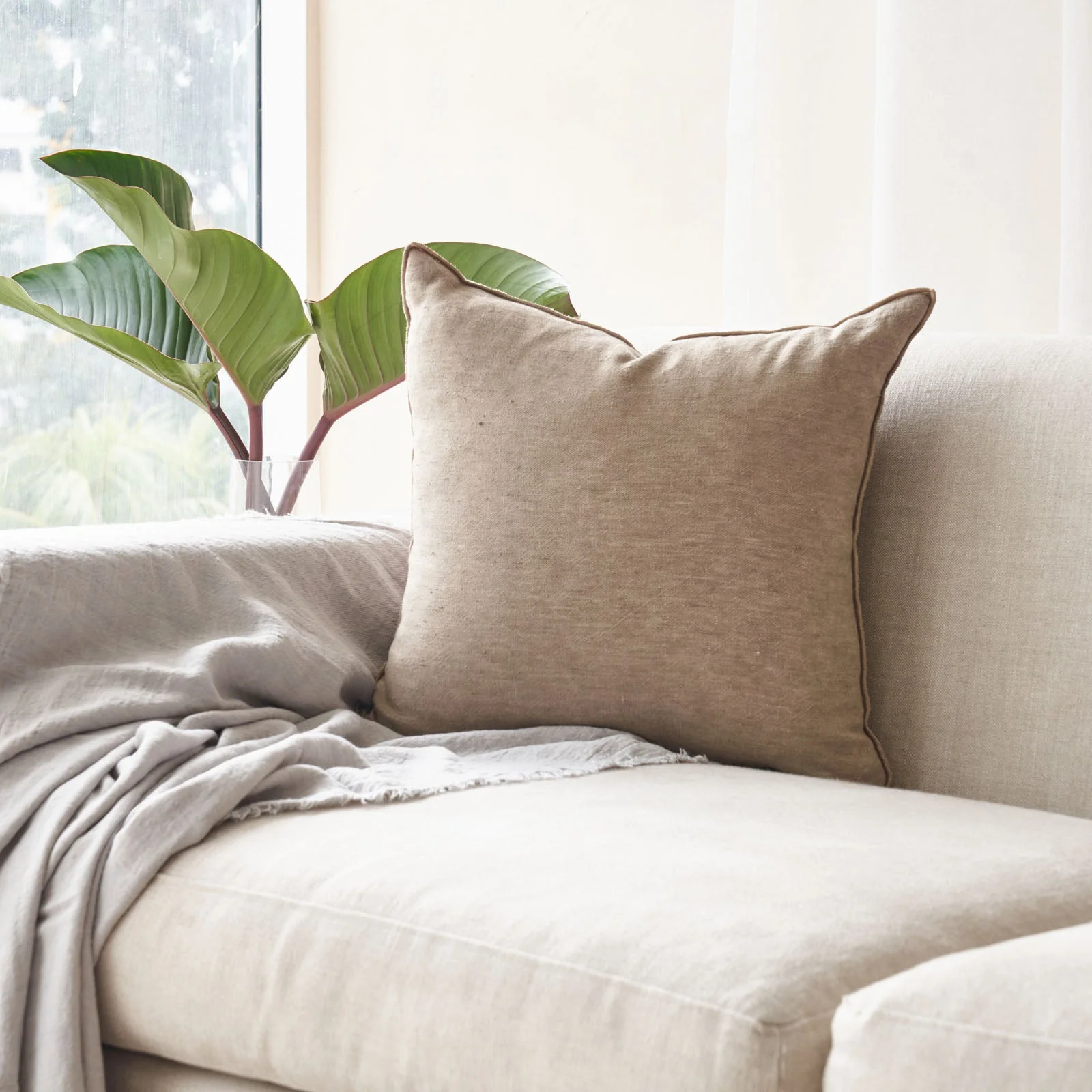 Crumpled Washed Linen Cushion | Taupe (50 x 50cm)