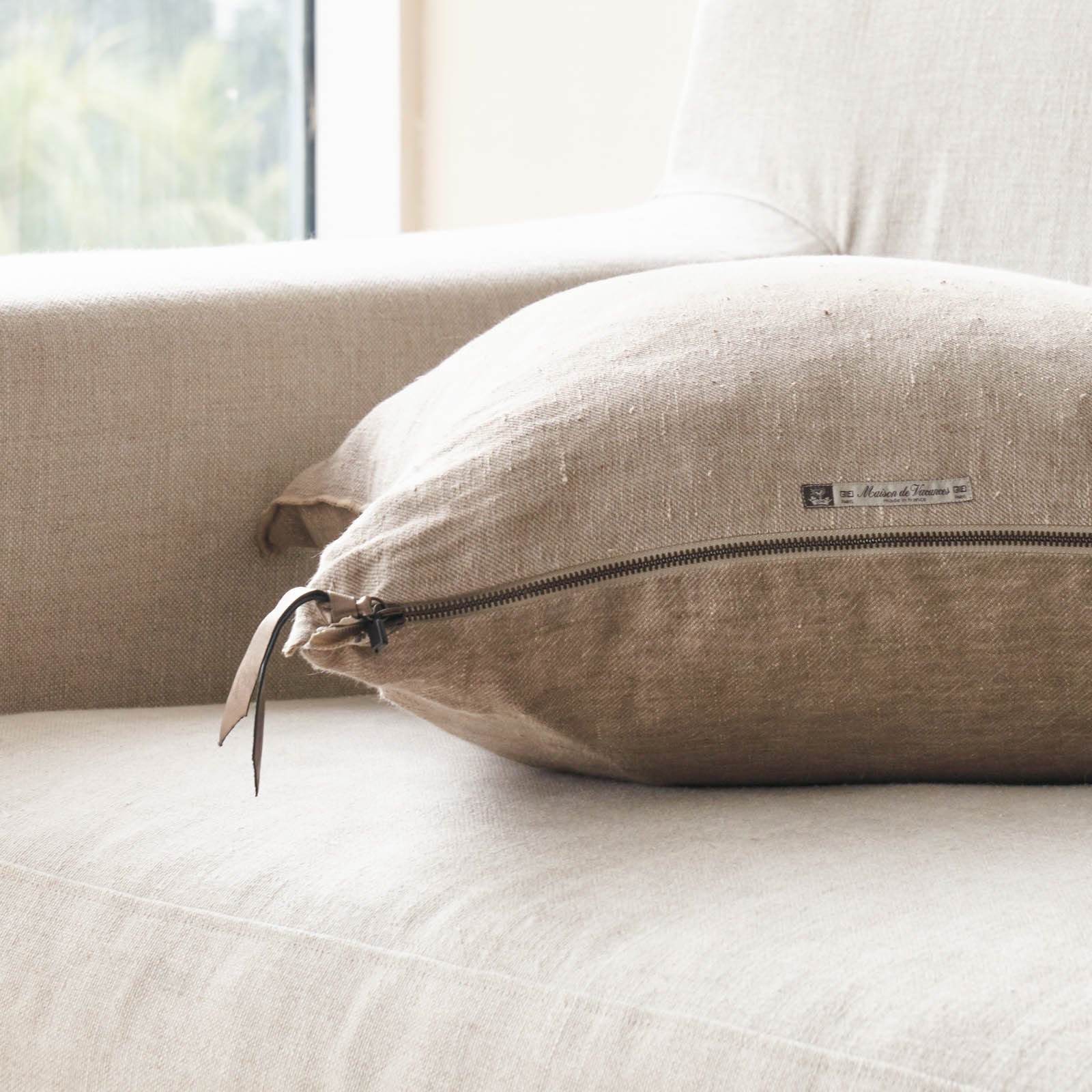 Crumpled Washed Linen Cushion | Taupe (50 x 50cm) - Image 2