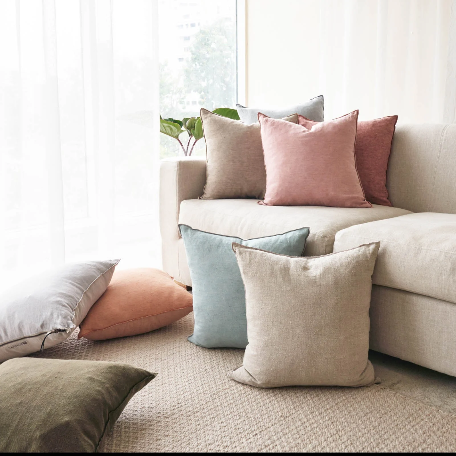 Crumpled Washed Linen Cushion | Taupe (50 x 50cm) - Image 3