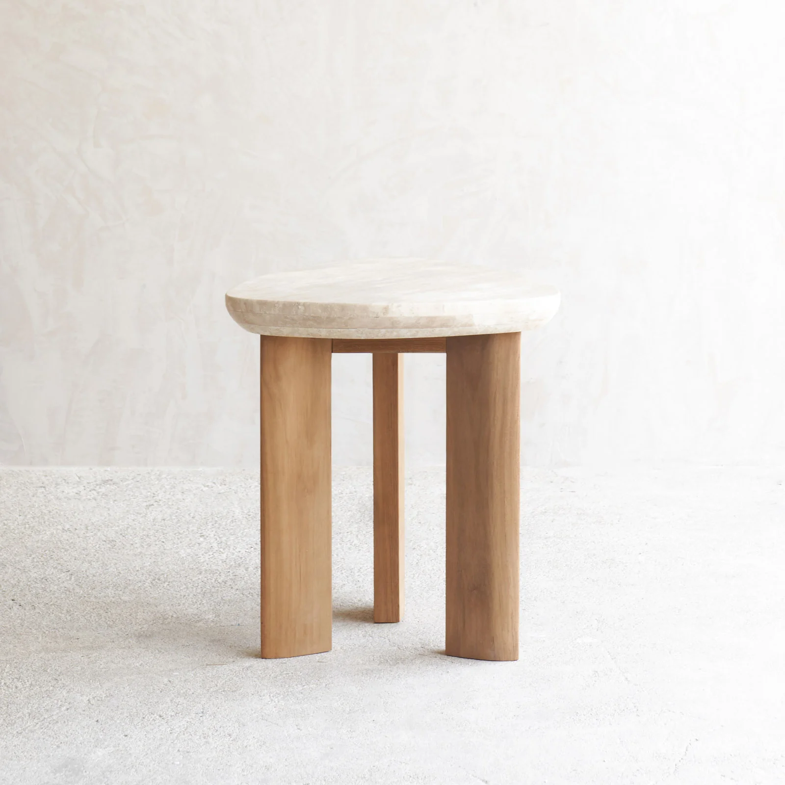 Dune Travertine Side Table | Teak (45cm) - Image 3