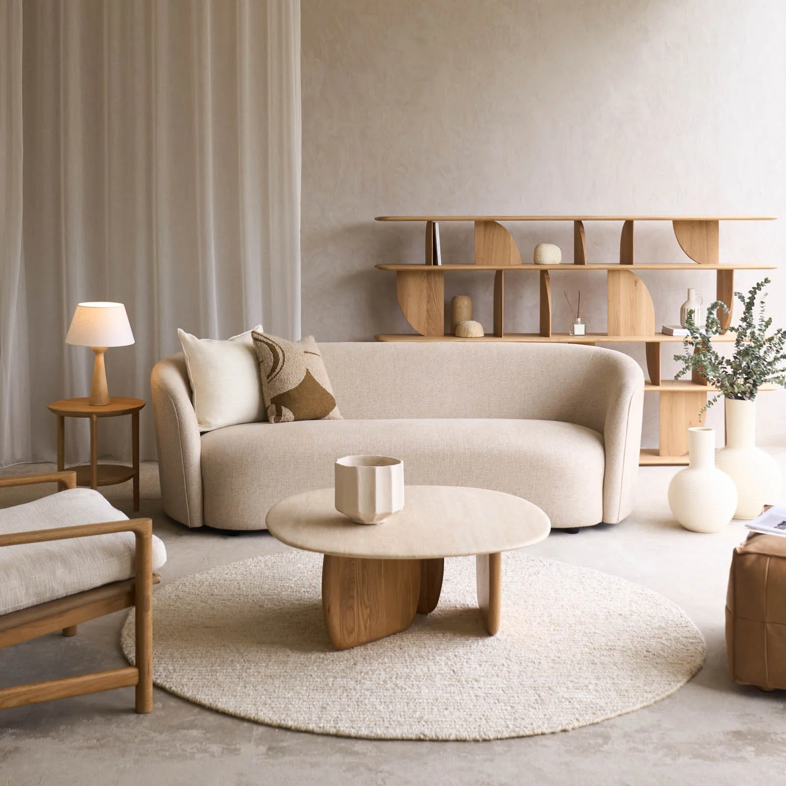 Ellipse Fabric Sofa | 3 Seater - Oatmeal - Image 6