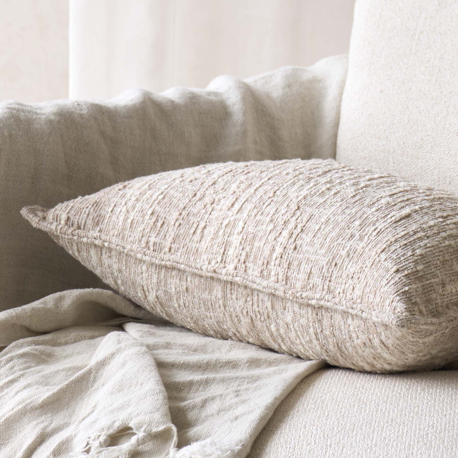 Textured Fabric Cushion | Beige - Image 5