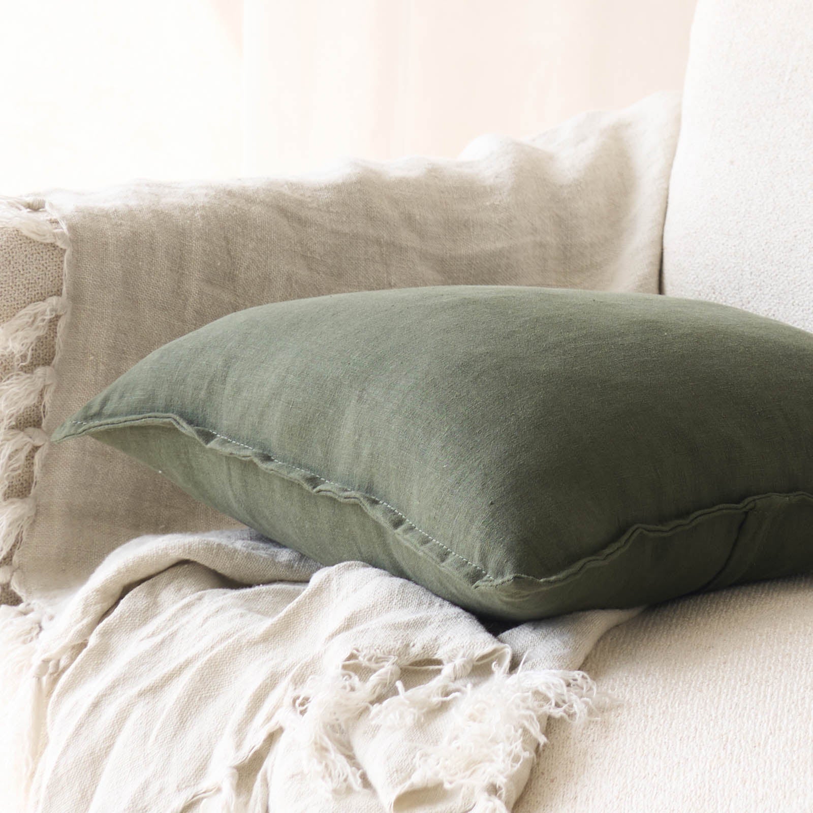 Linen Fabric Cushion | Olive - Image 2