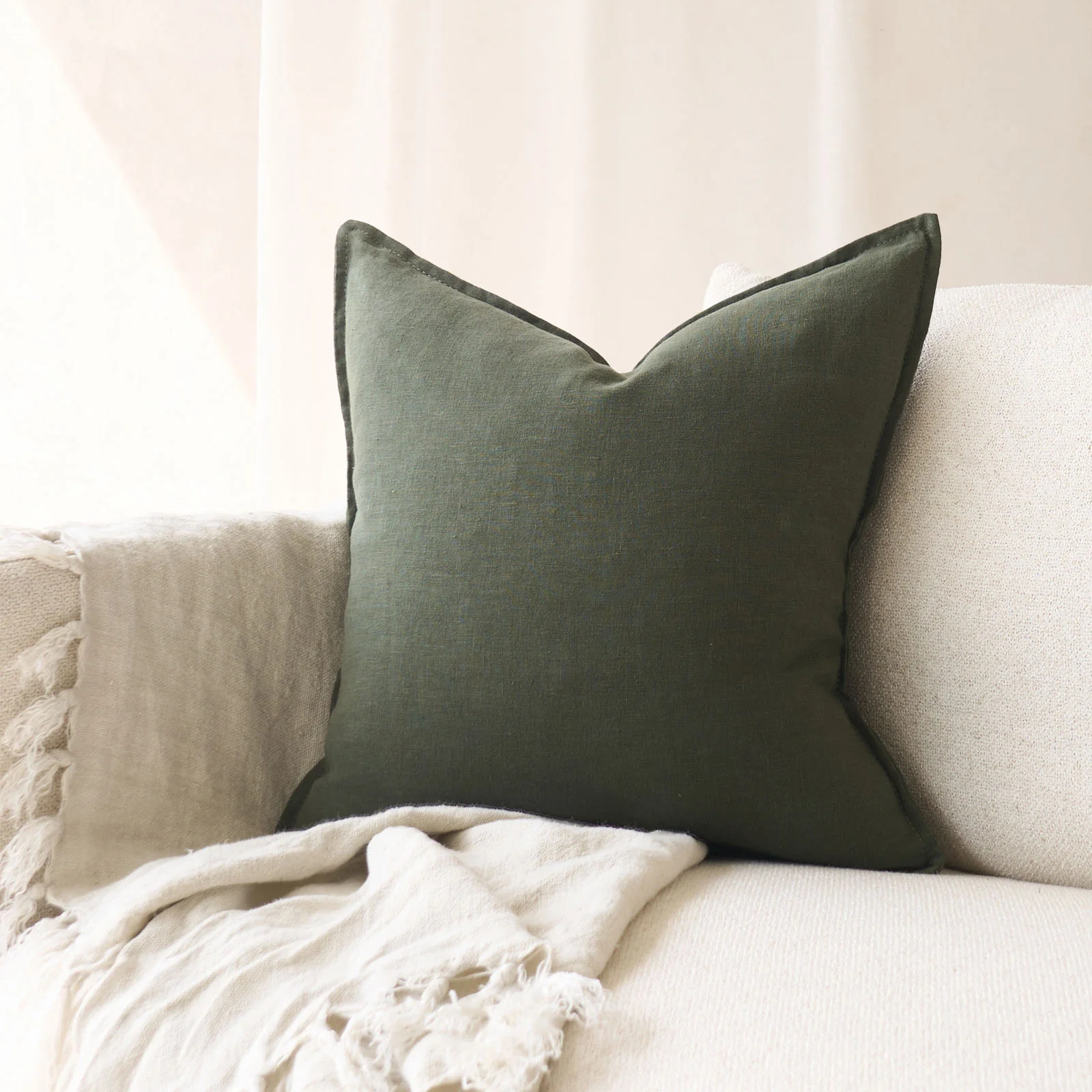 Linen Fabric Cushion | Olive - Image 3