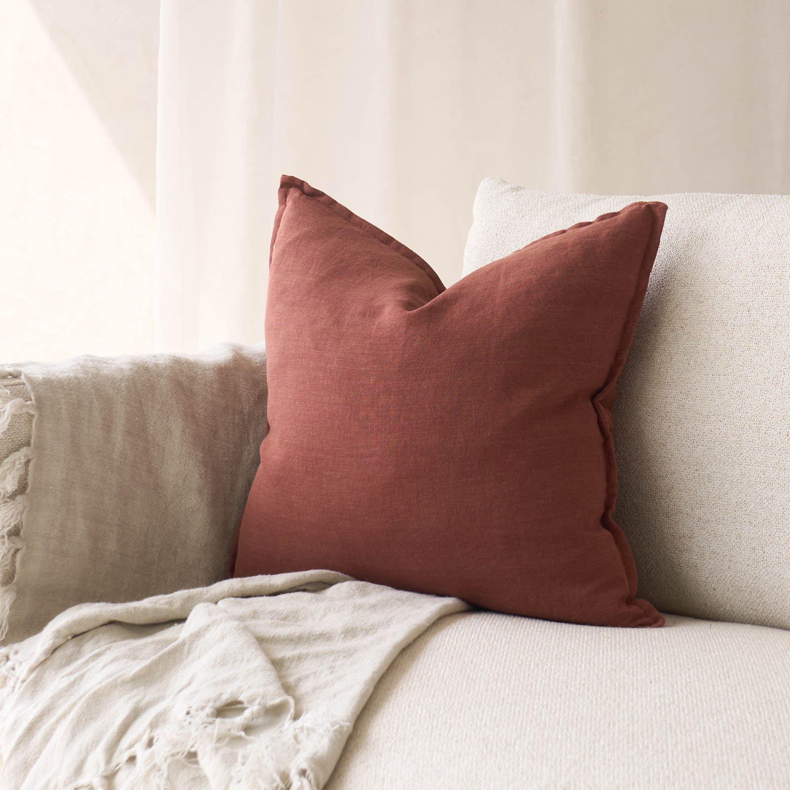 Linen Fabric Cushion | Rust
