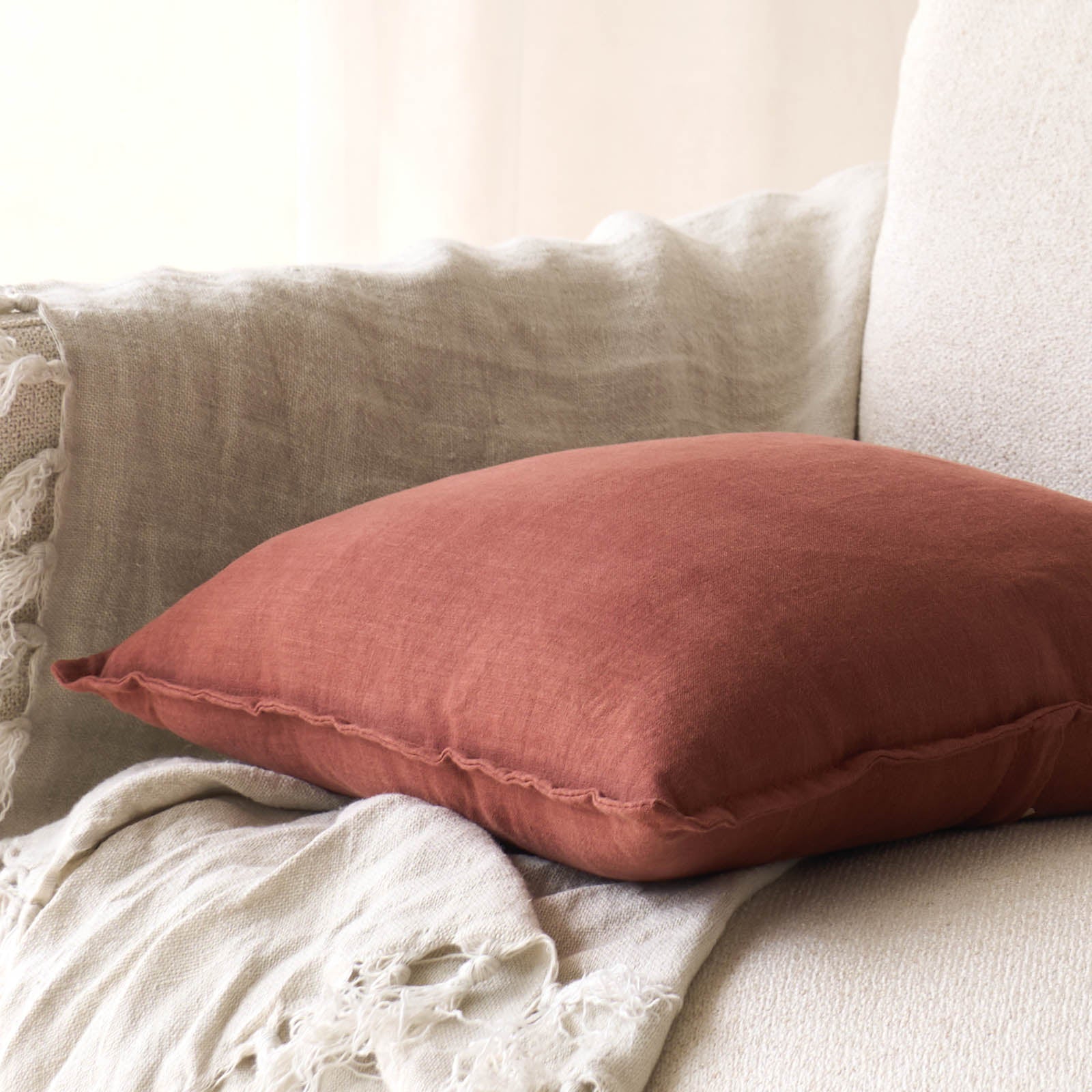 Linen Fabric Cushion | Rust - Image 2