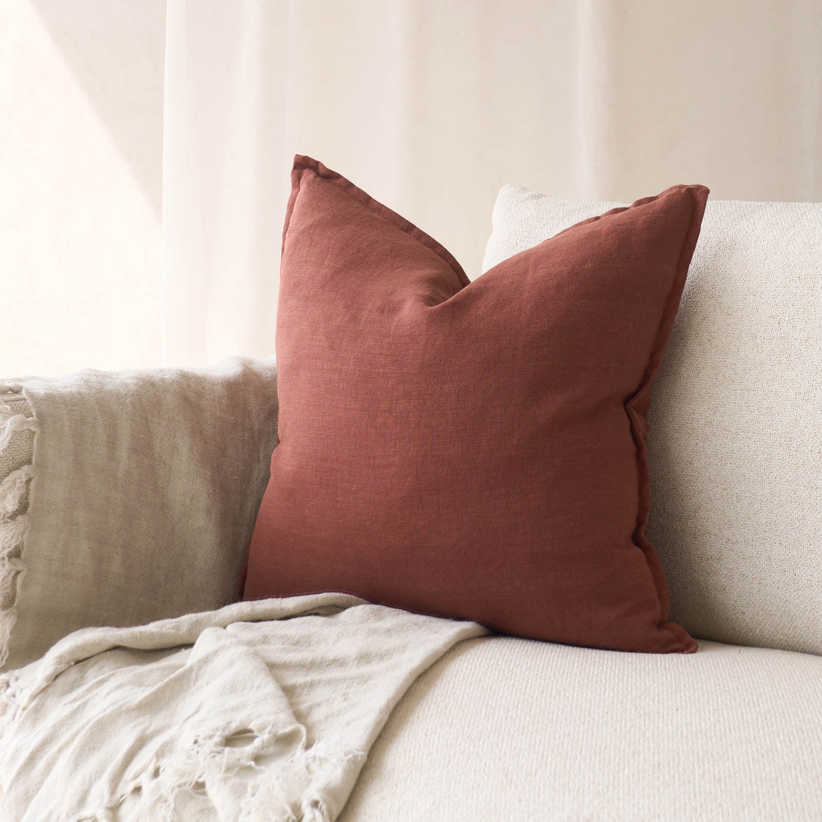 Linen Fabric Cushion | Rust - Image 3