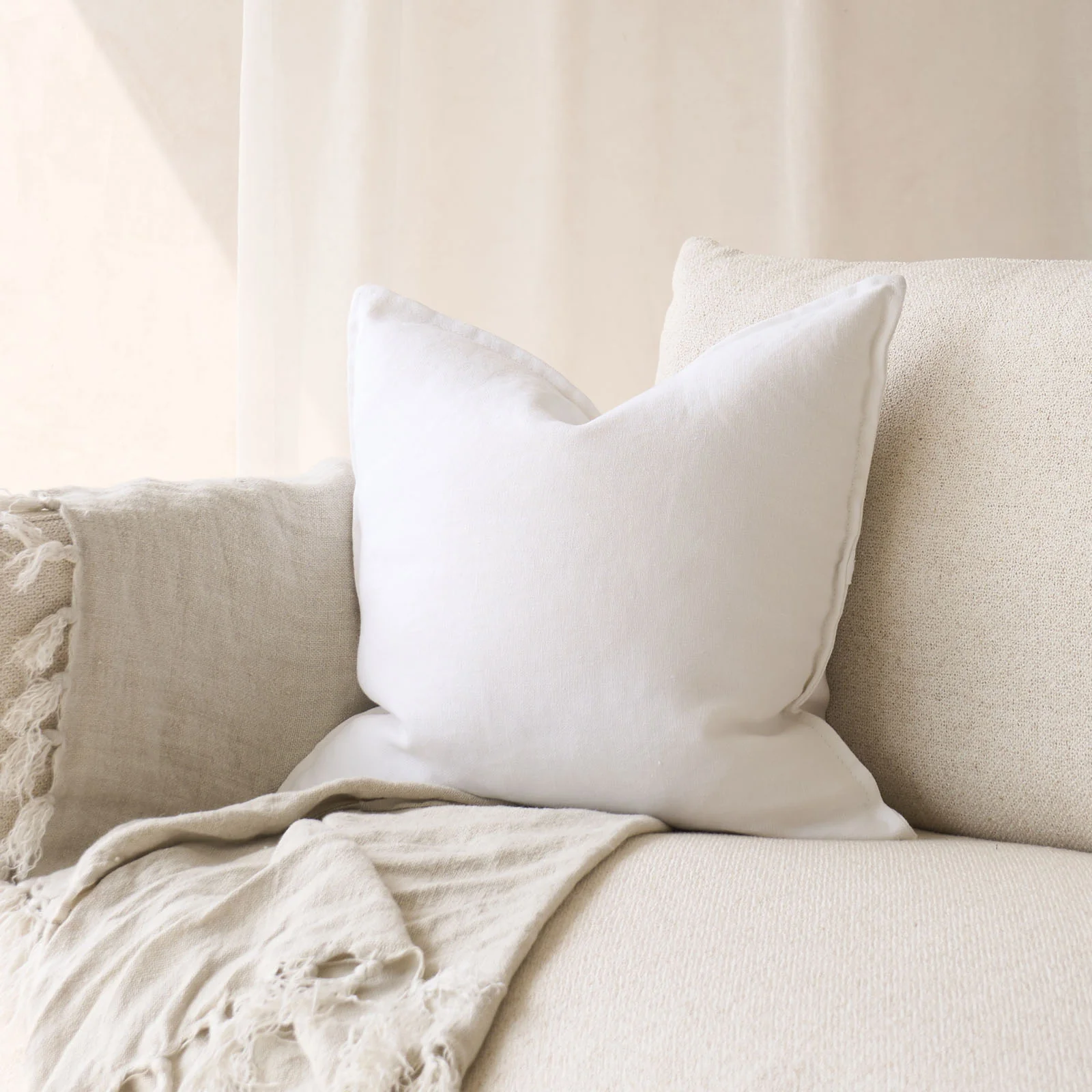 Linen Fabric Cushion | Snow - Image 2